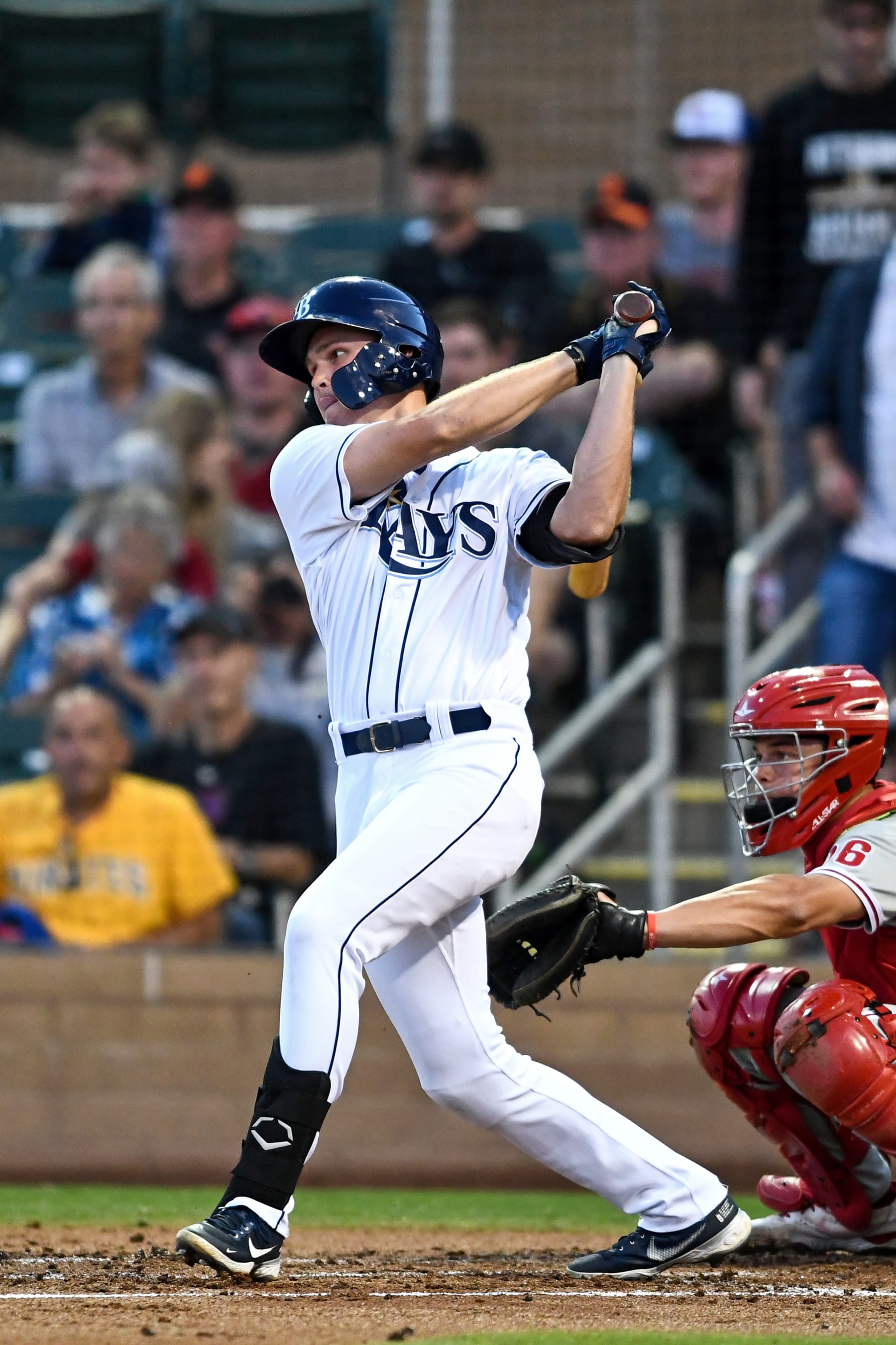 GLENDALE, AZ - NOVEMBER 13, 2021: Curtis Mead #44 of the Scottsdale Scorpions bats during the Arizona Fall League Fall Stars Game at Salt River Fields on November 13, 2021 in Glendale, Arizona. (Photo by Chris Bernacchi/Diamond Images via Getty Images)