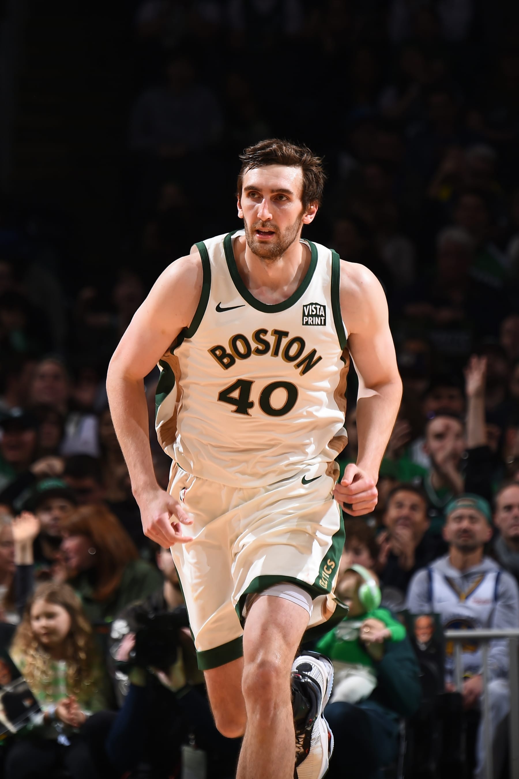 BOSTON, MA - APRIL 14: Luke Kornet #40 of the Boston Celtics looks on during the game against the Washington Wizards on April 14, 2024 at the TD Garden in Boston, Massachusetts. NOTE TO USER: User expressly acknowledges and agrees that, by downloading and or using this photograph, User is consenting to the terms and conditions of the Getty Images License Agreement. Mandatory Copyright Notice: Copyright 2024 NBAE  (Photo by Brian Babineau/NBAE via Getty Images)