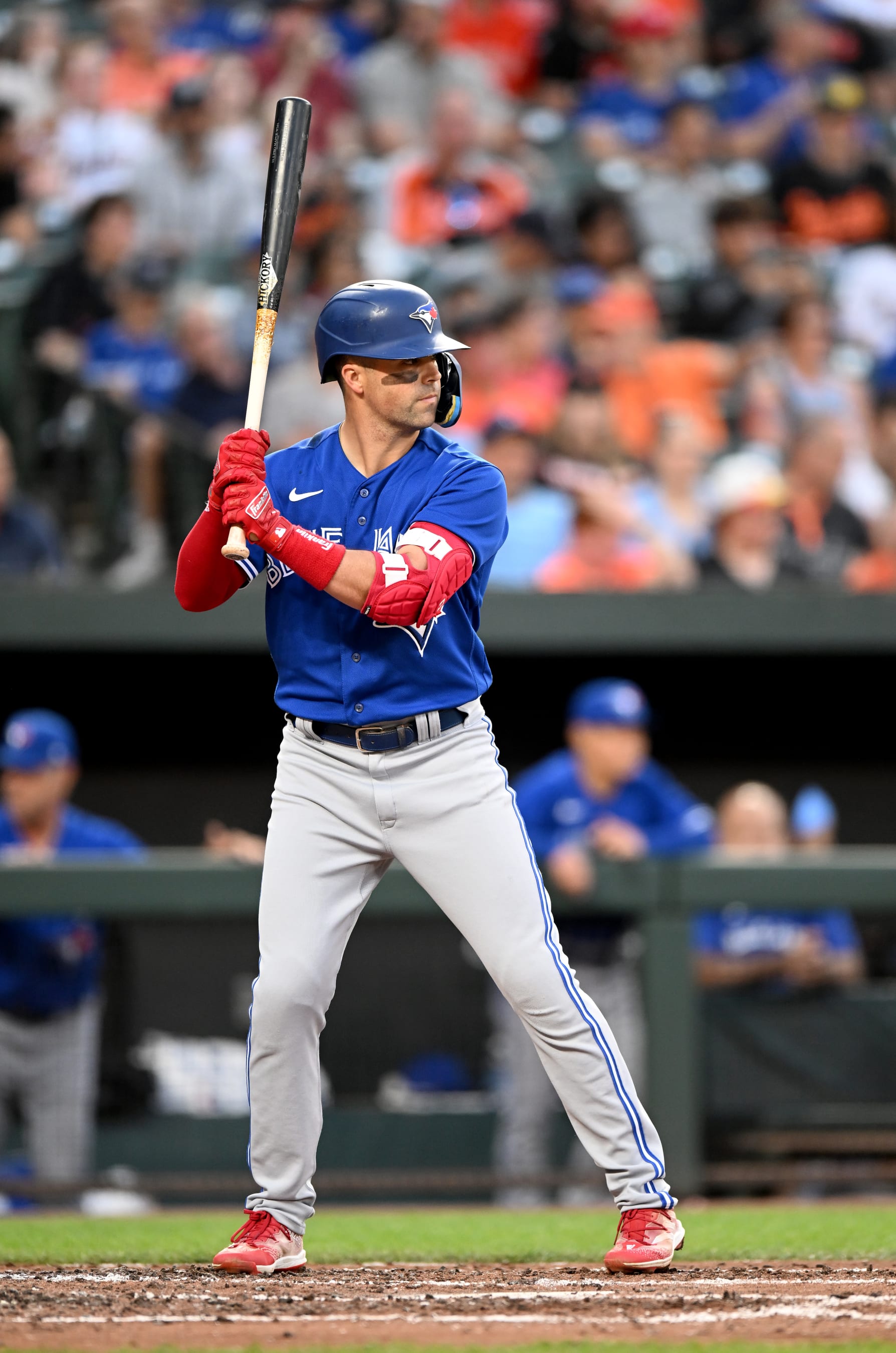 BALTIMORE, MARYLAND - JUNE 14: Whit Merrifield #15 of the Toronto Blue Jays bats against the Baltimore Orioles at Oriole Park at Camden Yards on June 14, 2023 in Baltimore, Maryland. (Photo by G Fiume/Getty Images)