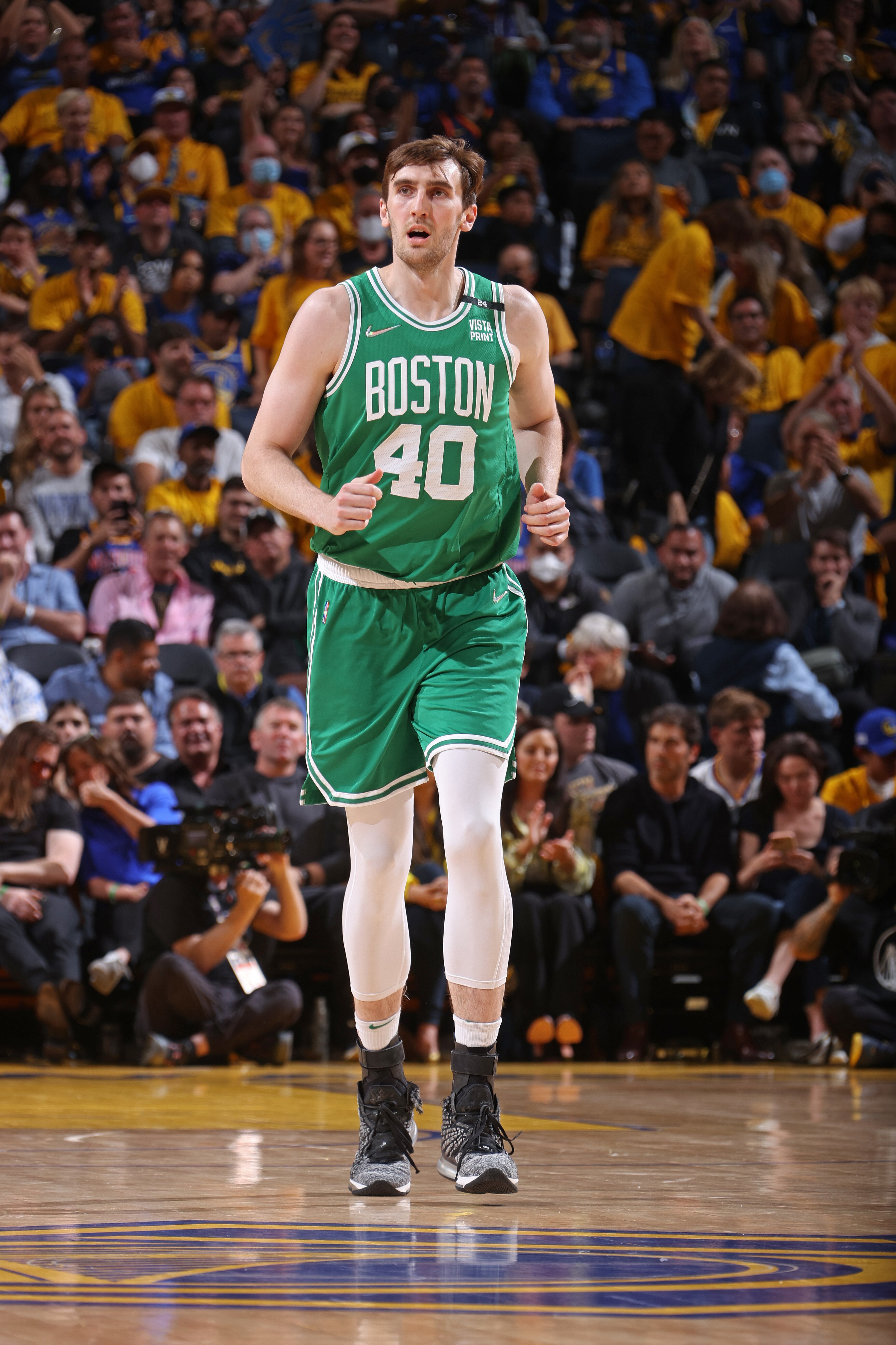 SAN FRANCISCO, CA - JUNE 5: Luke Kornet #40 of the Boston Celtics looks on during Game Two of the 2022 NBA Finals on June 5, 2022 at Chase Center in San Francisco, California. NOTE TO USER: User expressly acknowledges and agrees that, by downloading and or using this photograph, user is consenting to the terms and conditions of Getty Images License Agreement. Mandatory Copyright Notice: Copyright 2022 NBAE (Photo by Nathaniel S. Butler/NBAE via Getty Images)