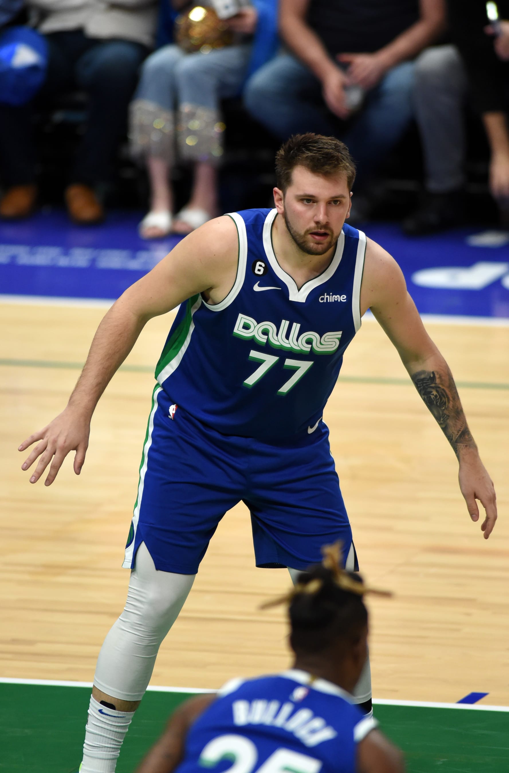 DALLAS, TX - APRIL 05: Dallas Mavericks forward Luka Doncic plays defense during the game featuring the Sacramento Kings and the Dallas Mavericks on April 5, 2023 at the American Airlines Center in Dallas, TX. (Photo by John Rivera/Icon Sportswire via Getty Images)
