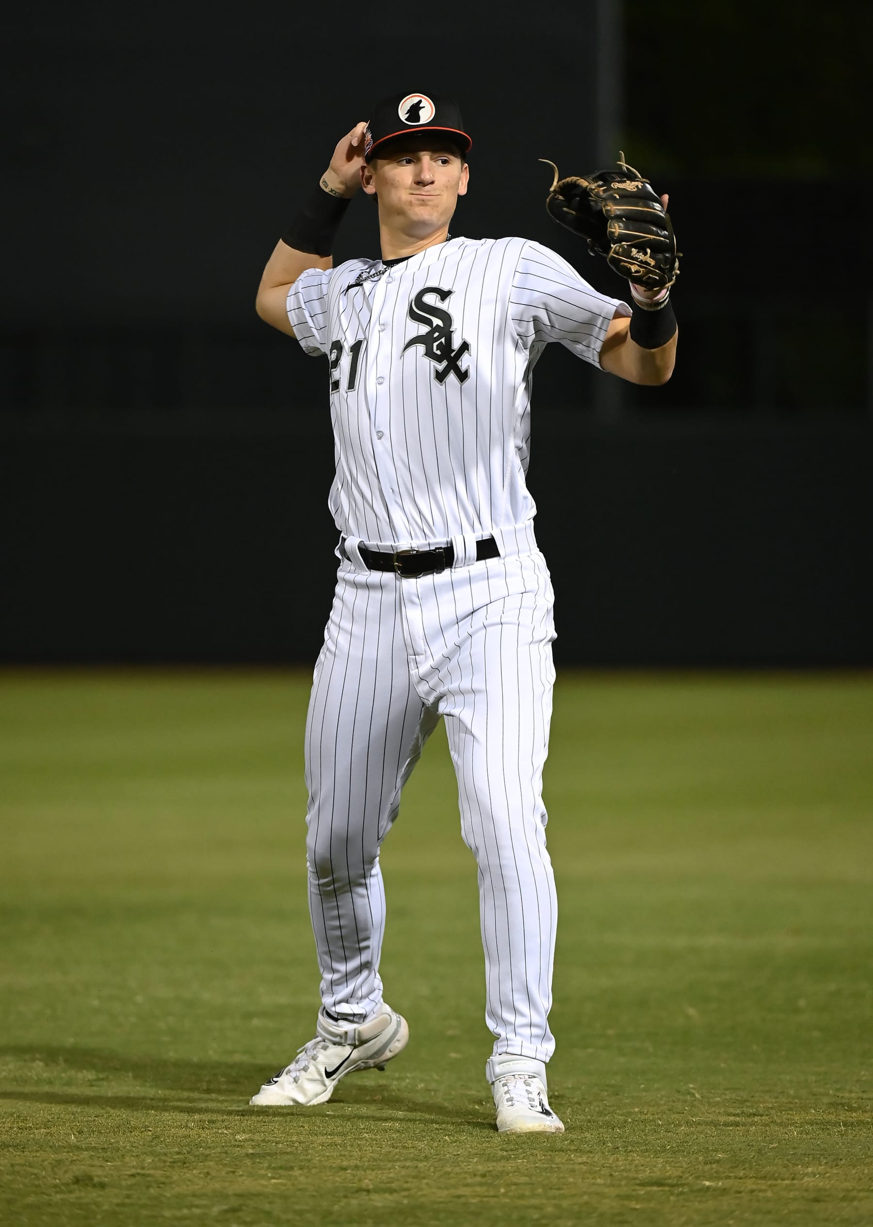 GLENDALE, AZ - OCTOBER 12: Colson Montgomery #21 of the Glendale Desert Dogs prepares before during the game between the Scottsdale Scorpions and the Glendale Desert Dogs at Camelback Ranch on Thursday, October 12, 2023 in Glendale, Arizona. (Photo by Norm Hall/MLB Photos via Getty Images)