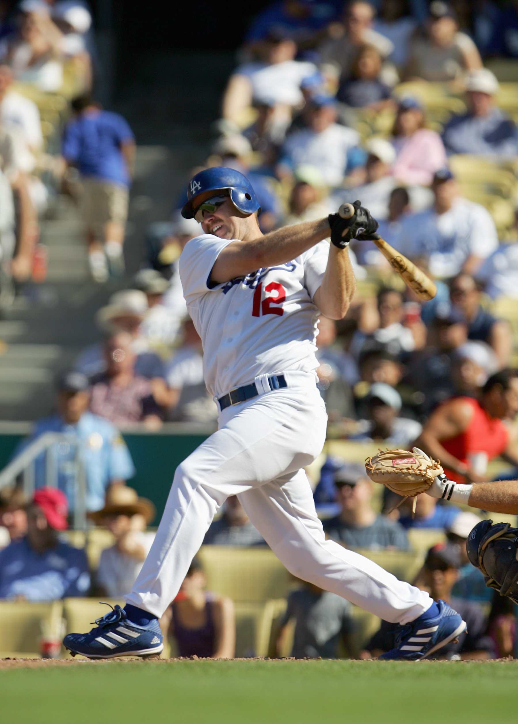 LOS ANGELES - SEPTEMBER 17:  Jeff Kent#12 of the Los Angeles Dodgers swings at the pitch during the game against the San Diego Padres at Dodger Stadium during the game on September 17, 2006 in Los Angeles, California. The Padres defeated the Dodgers 2-1.  (Photo by Jeff Gross/Getty Images) 