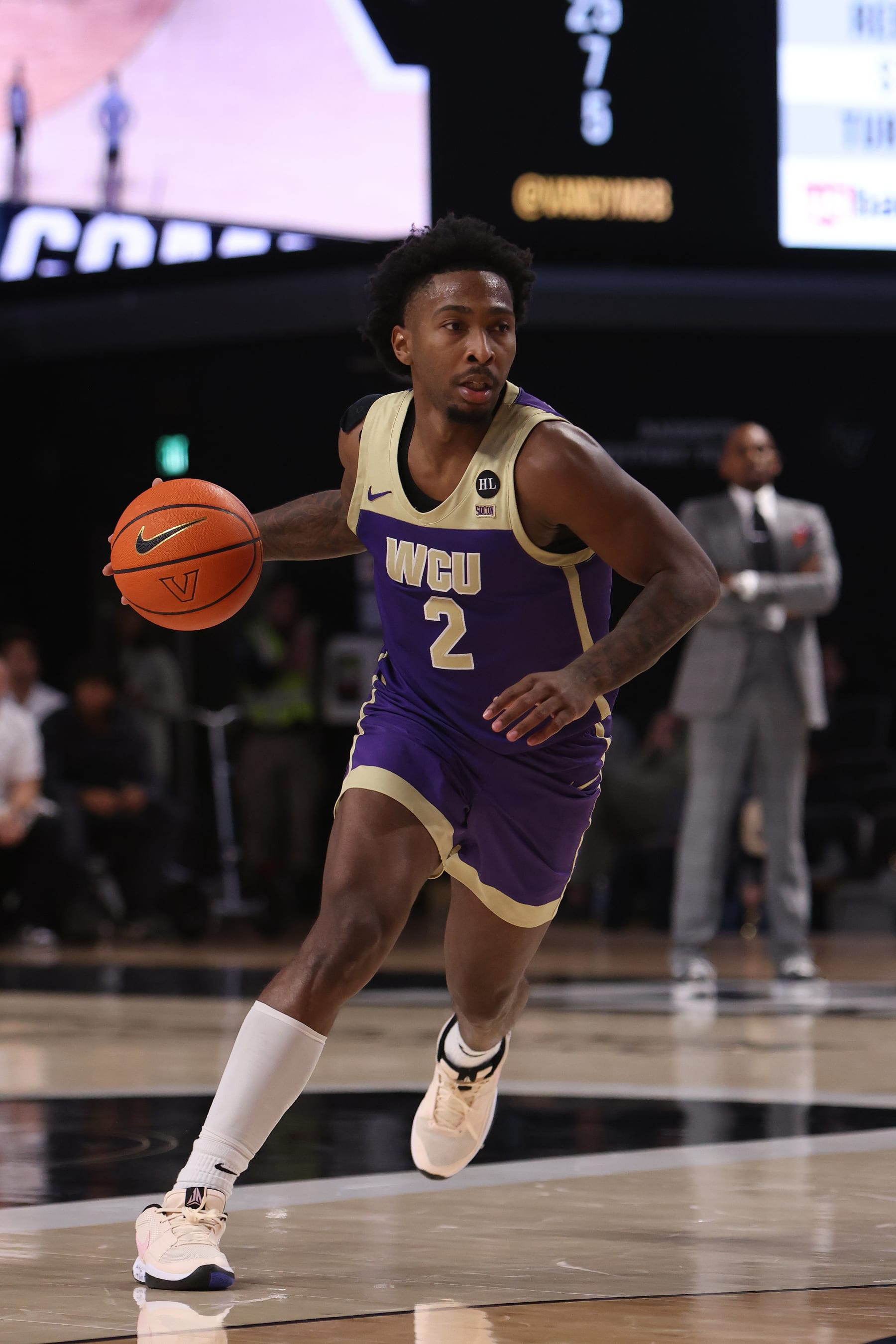 NASHVILLE, TN - DECEMBER 19: Western Carolina Catamounts guard Vonterius Woolbright (2) dribbles during a game between the Vanderbilt Commodores and Western Carolina Catamounts, December 19, 2023 at Memorial Gymnasium in Nashville, Tennessee. (Photo by Matthew Maxey/Icon Sportswire via Getty Images)