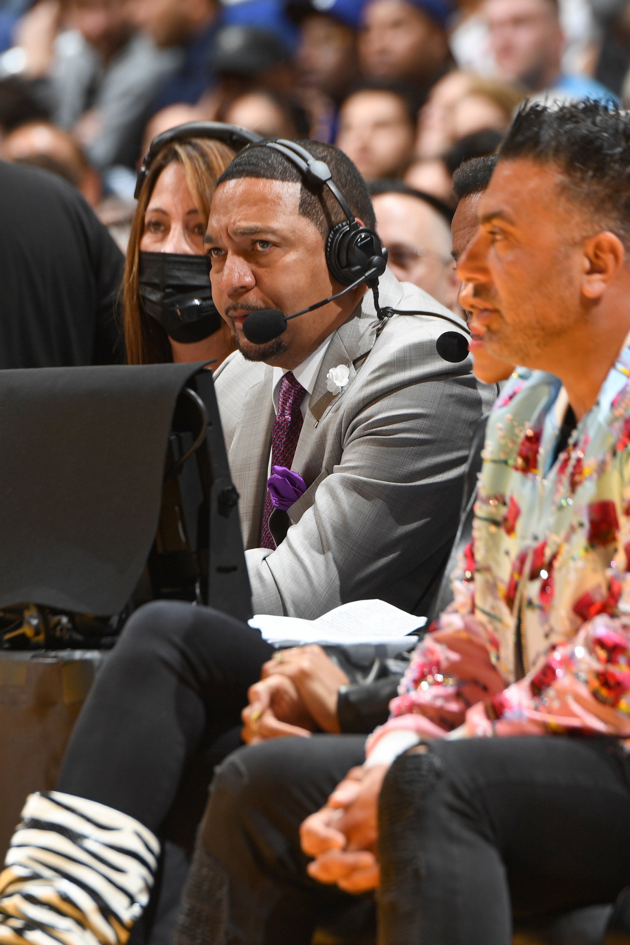LOS ANGELES, CA - MARCH 23: ESPN Announcer, Mark Jackson looks on during the game between the Philadelphia 76ers and Los Angeles Lakers on March 23, 2022 at Crypto.Com Arena in Los Angeles, California. NOTE TO USER: User expressly acknowledges and agrees that, by downloading and/or using this Photograph, user is consenting to the terms and conditions of the Getty Images License Agreement. Mandatory Copyright Notice: Copyright 2022 NBAE (Photo by Andrew D. Bernstein/NBAE via Getty Images)