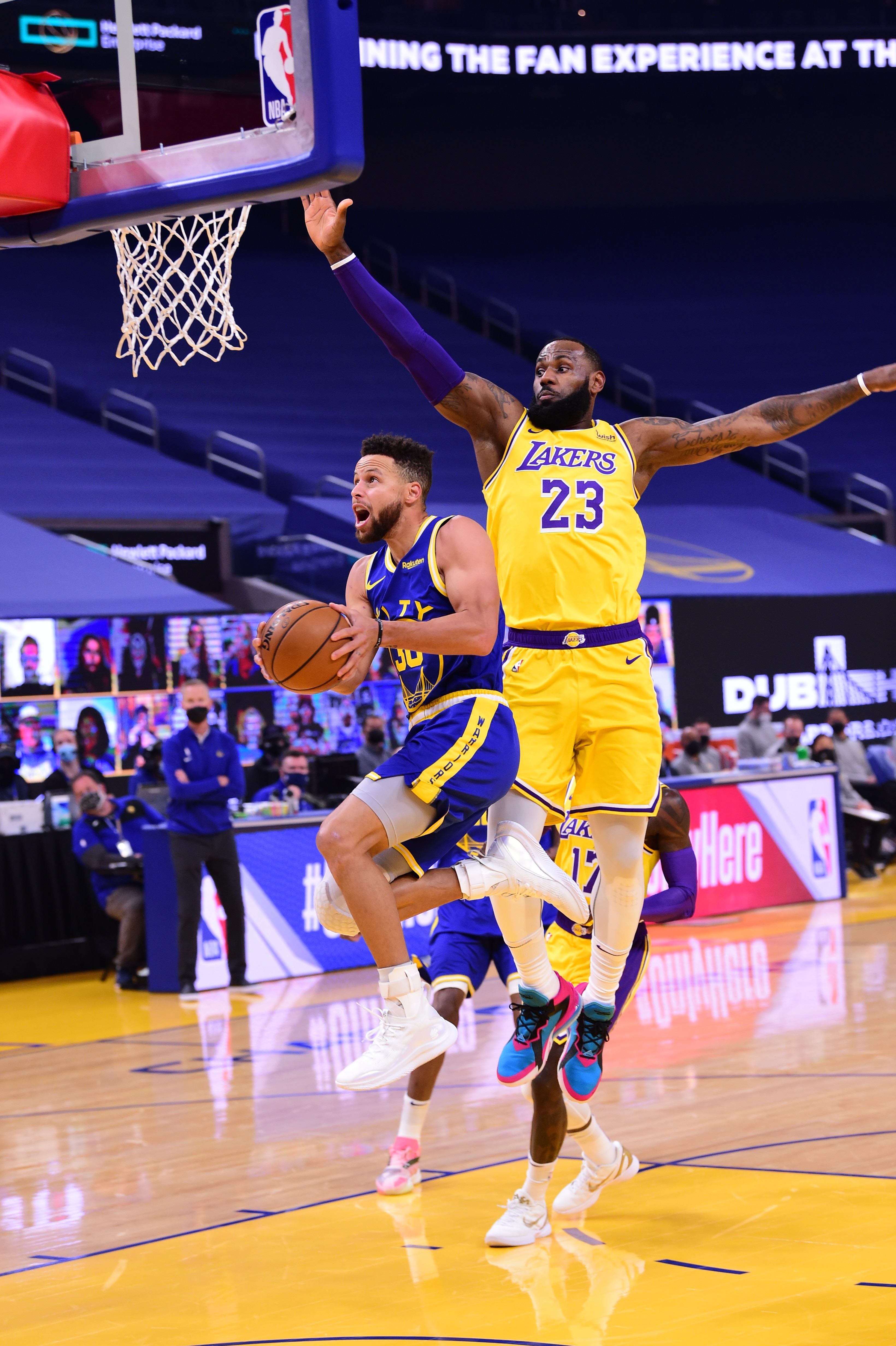 SAN FRANCISCO, CA - MARCH 15: Stephen Curry #30 of the Golden State Warriors shoots the ball during the game against LeBron James #23 of the Los Angeles Lakers on March 15, 2021 at Chase Center in San Francisco, California. NOTE TO USER: User expressly acknowledges and agrees that, by downloading and or using this photograph, user is consenting to the terms and conditions of Getty Images License Agreement. Mandatory Copyright Notice: Copyright 2021 NBAE (Photo by Noah Graham/NBAE via Getty Images)