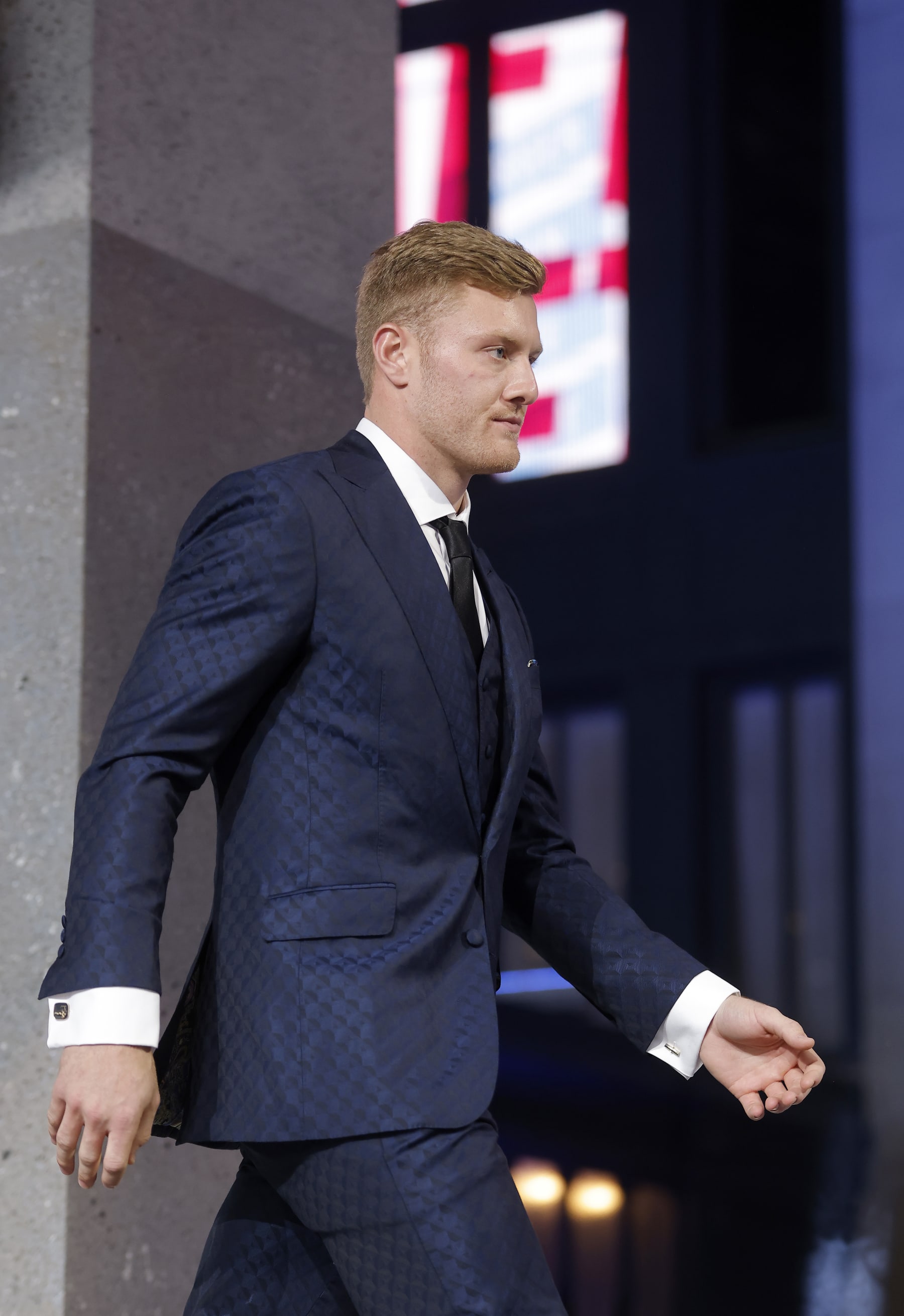 KANSAS CITY, MISSOURI - APRIL 27: Top prospect Will Levis is introduced during the first round of the 2023 NFL Draft at Union Station on April 27, 2023 in Kansas City, Missouri. (Photo by David Eulitt/Getty Images)