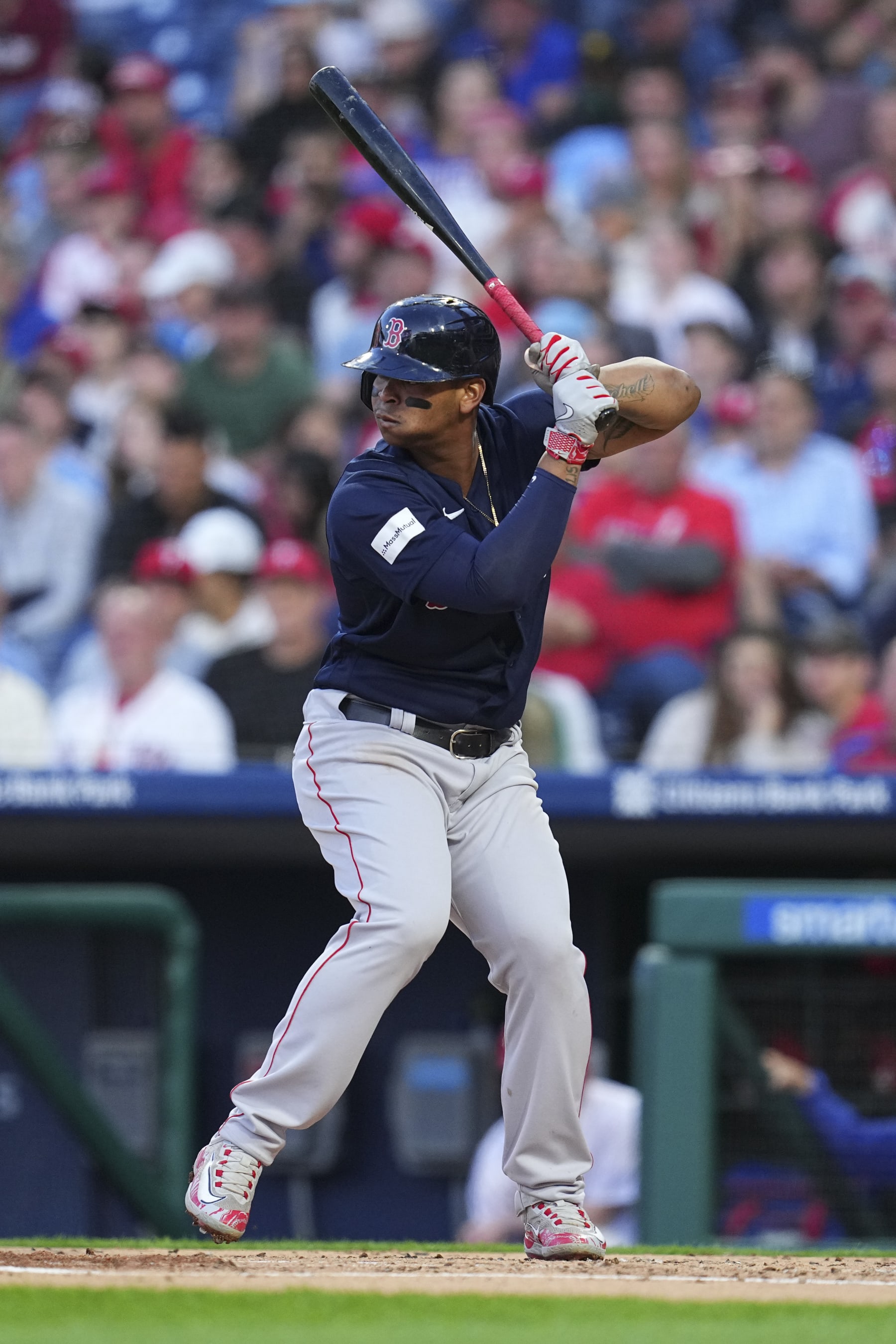 PHILADELPHIA, PA - MAY 6: Rafael Devers #11 of the Boston Red Sox bats against the Philadelphia Phillies at Citizens Bank Park on May 6, 2023 in Philadelphia, Pennsylvania. The Red Sox defeated the Phillies 7-4. (Photo by Mitchell Leff/Getty Images)