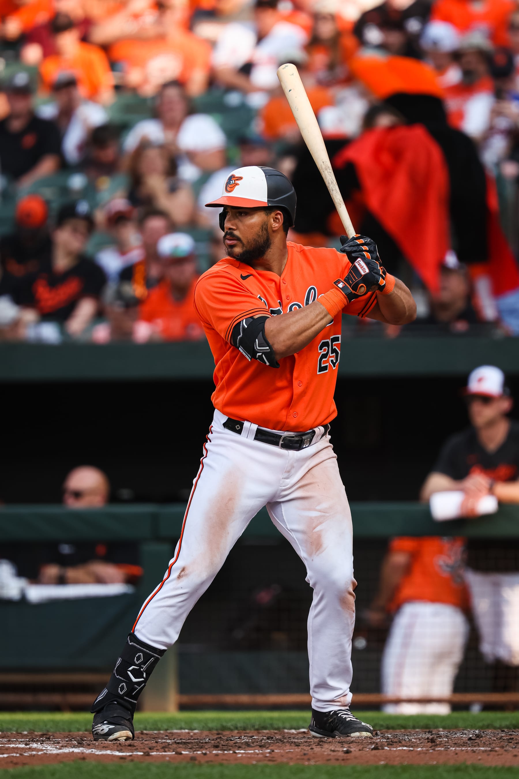 BALTIMORE, MD - JUNE 10: Anthony Santander #25 of the Baltimore Orioles at bat against the Kansas City Royals during the seventh inning at Oriole Park at Camden Yards on June 10, 2023 in Baltimore, Maryland. (Photo by Scott Taetsch/Getty Images)