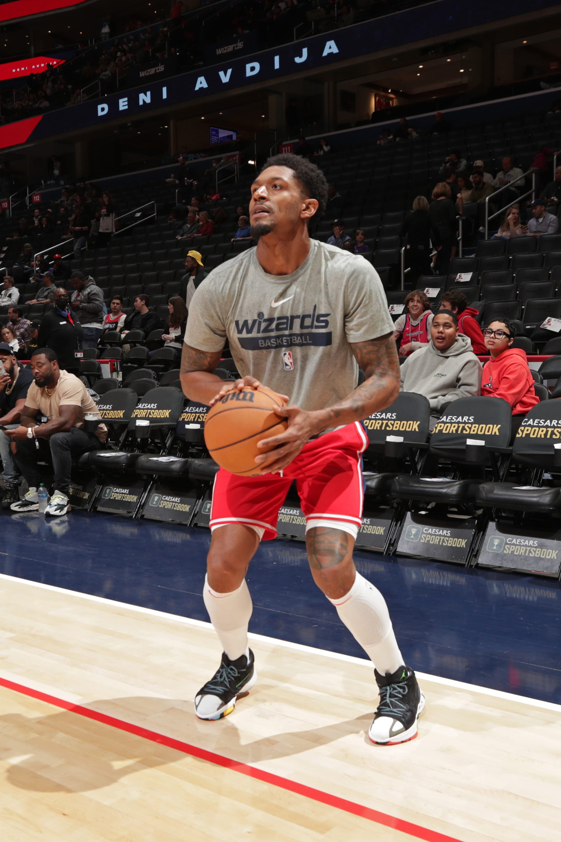 WASHINGTON, DC -  NOVEMBER 12: Bradley Beal #3 of the Washington Wizards warms up before the game against the Utah Jazz on November 12, 2022 at Capital One Arena in Washington, DC. NOTE TO USER: User expressly acknowledges and agrees that, by downloading and or using this Photograph, user is consenting to the terms and conditions of the Getty Images License Agreement. Mandatory Copyright Notice: Copyright 2022 NBAE (Photo by Keshawn Ennis/NBAE via Getty Images)