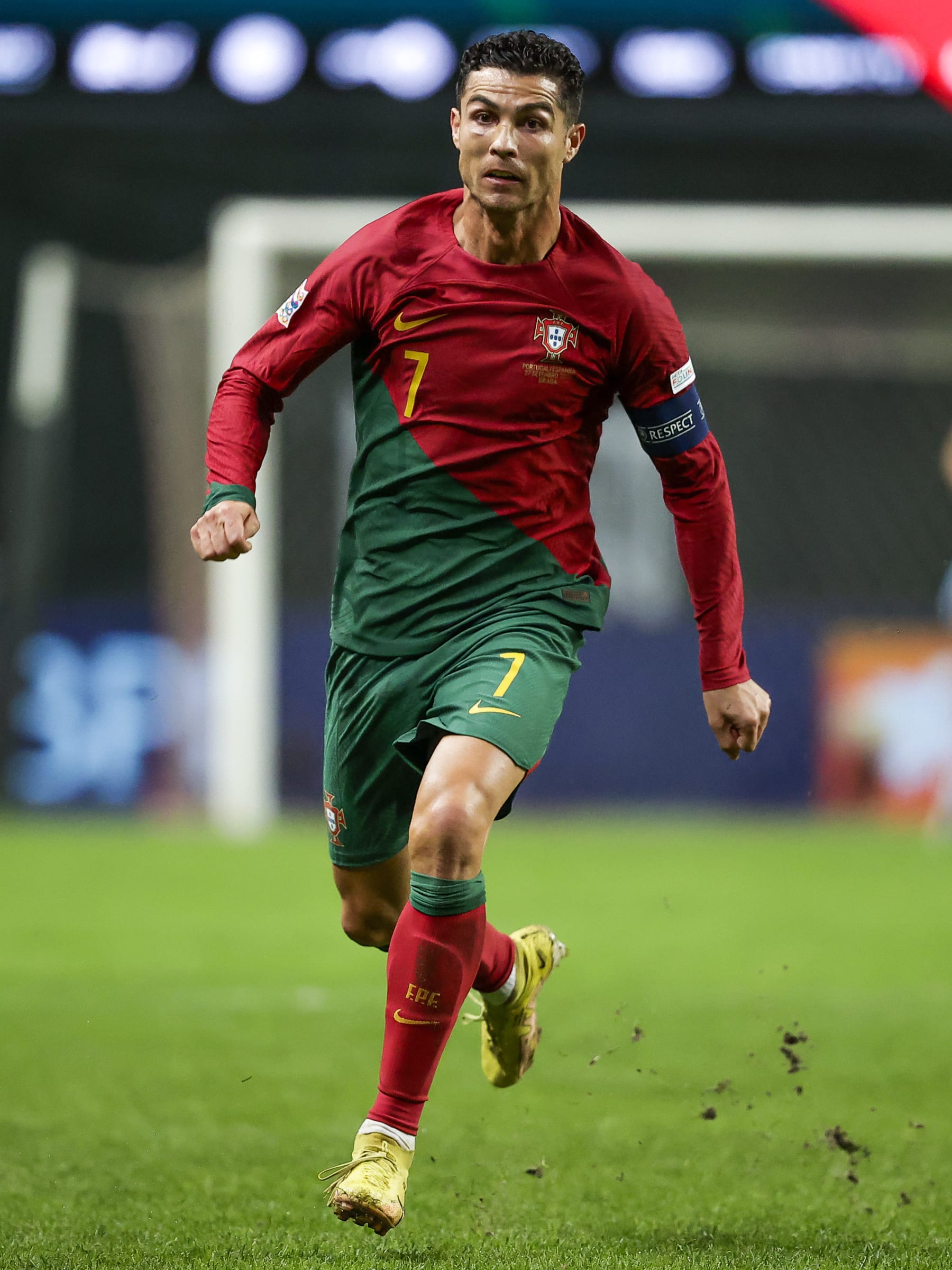 BRAGA, PORTUGAL - SEPTEMBER 27: Cristiano Ronaldo of Portugal during the  UEFA Nations league match between Portugal  v Spain  at the Estadio Municipal de Braga on September 27, 2022 in Braga Portugal (Photo by David S. Bustamante/Soccrates/Getty Images)