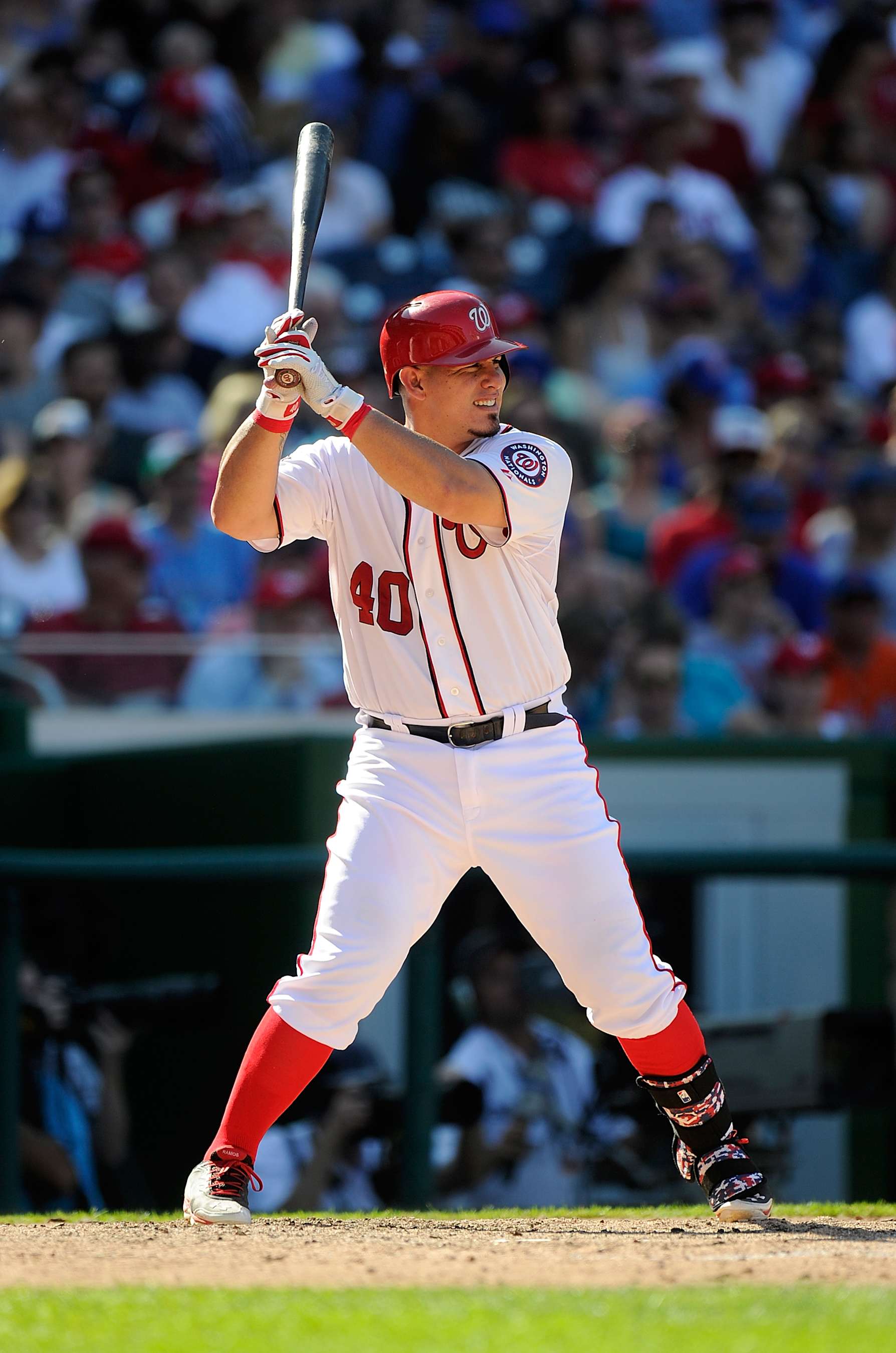WASHINGTON, DC - SEPTEMBER 07:  Wilson Ramos #40 of the Washington Nationals bats against the New York Mets at Nationals Park on September 7, 2015 in Washington, DC.  (Photo by G Fiume/Getty Images)