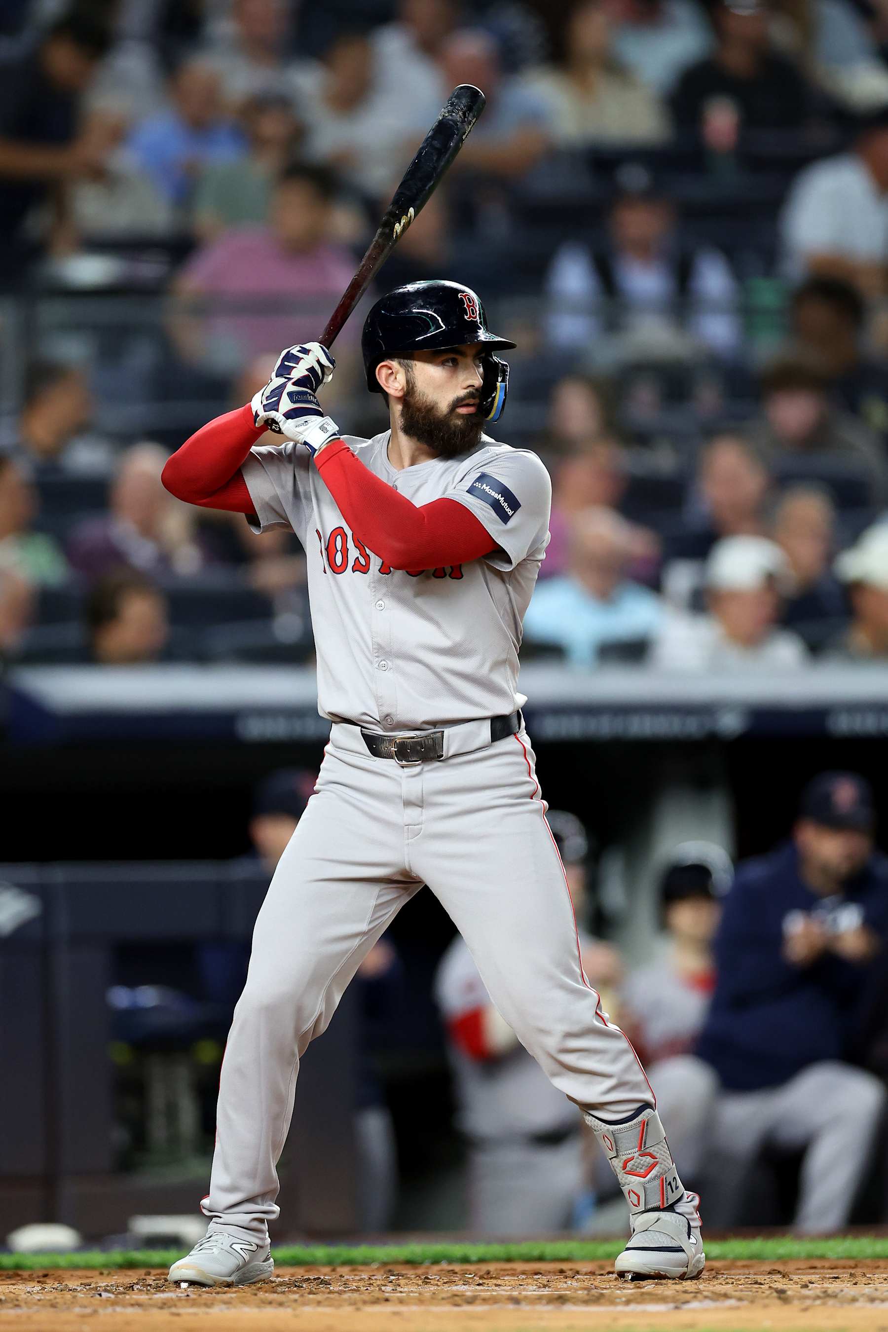 NEW YORK, NEW YORK - SEPTEMBER 12: Connor Wong #12 of the Boston Red Sox in action against the New York Yankees at Yankee Stadium on September 12, 2024 in the Bronx borough of New York City. (Photo by Luke Hales/Getty Images)