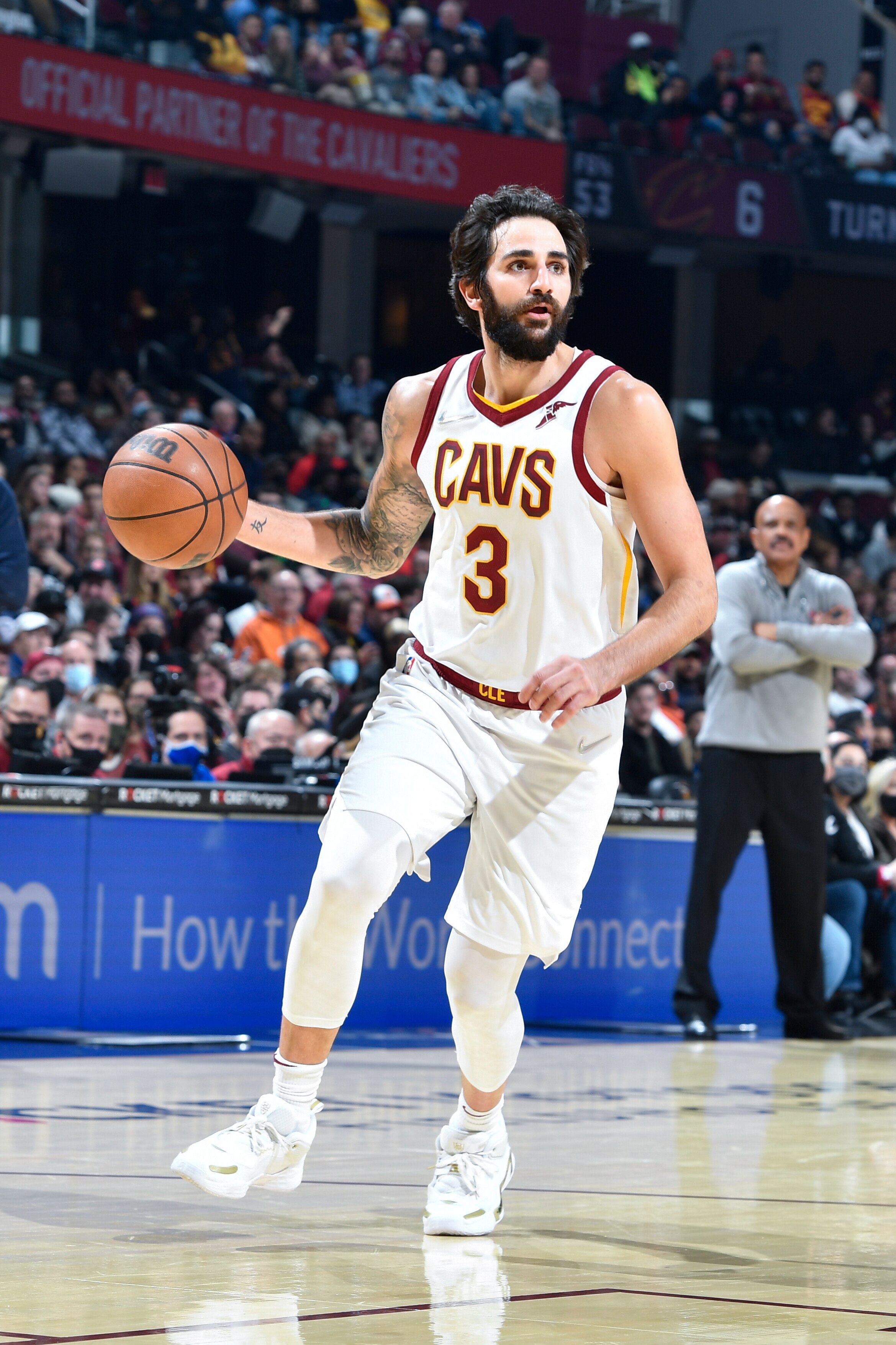 CLEVELAND, OH - DECEMBER 15: Ricky Rubio #3 of the Cleveland Cavaliers drives to the basket during the game against the Houston Rockets on December 15, 2021 at Rocket Mortgage FieldHouse in Cleveland, Ohio. NOTE TO USER: User expressly acknowledges and agrees that, by downloading and/or using this Photograph, user is consenting to the terms and conditions of the Getty Images License Agreement. Mandatory Copyright Notice: Copyright 2021 NBAE (Photo by  Logan Riely/NBAE via Getty Images)