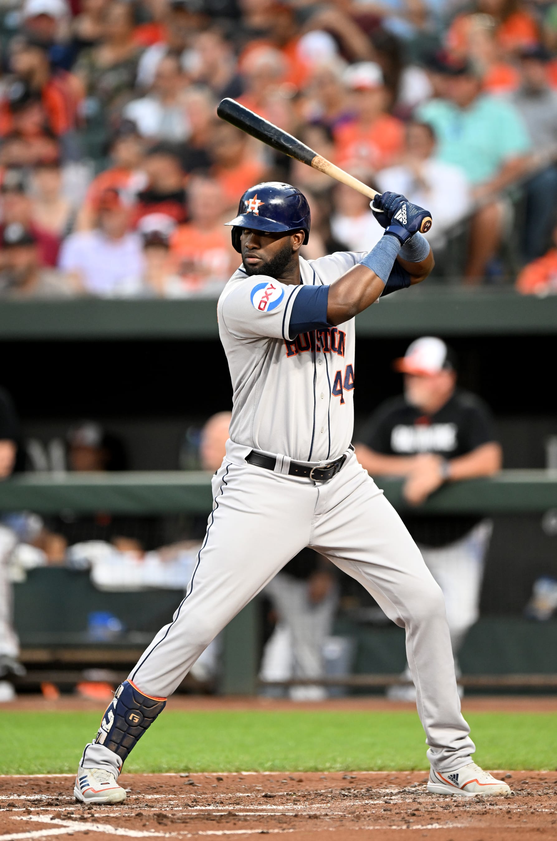 BALTIMORE, MARYLAND - AUGUST 09: Yordan Alvarez #44 of the Houston Astros bats against the Baltimore Orioles at Oriole Park at Camden Yards on August 09, 2023 in Baltimore, Maryland. (Photo by G Fiume/Getty Images)