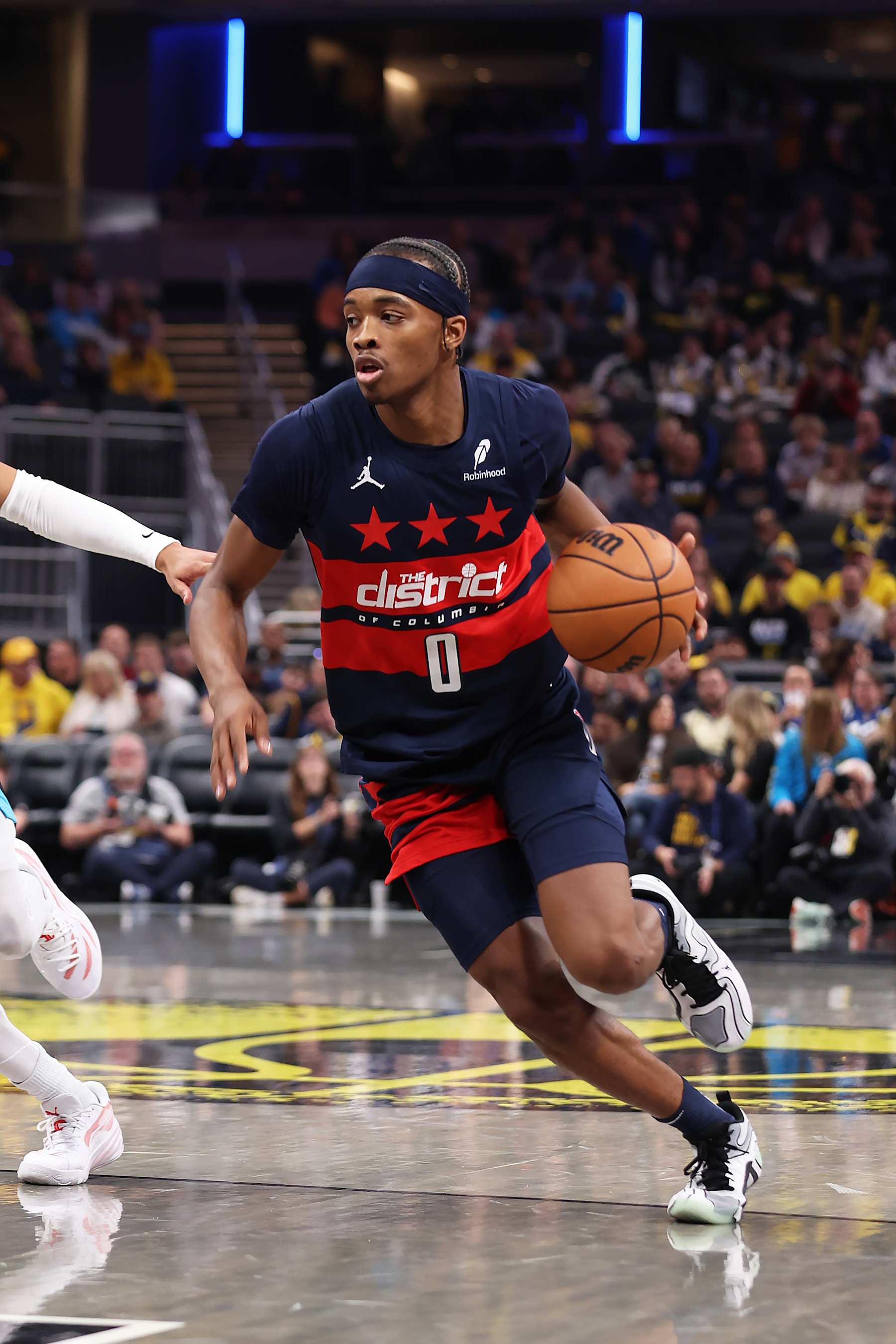INDIANAPOLIS, IN - NOVEMBER 24: Bilal Coulibaly #0 of the Washington Wizards dribbles the ball during the game against the Indiana Pacers on November 24, 2024 at Gainbridge Fieldhouse in Indianapolis, Indiana. NOTE TO USER: User expressly acknowledges and agrees that, by downloading and or using this Photograph, user is consenting to the terms and conditions of the Getty Images License Agreement. Mandatory Copyright Notice: Copyright 2024 NBAE (Photo by Pepper Robinson/NBAE via Getty Images)
