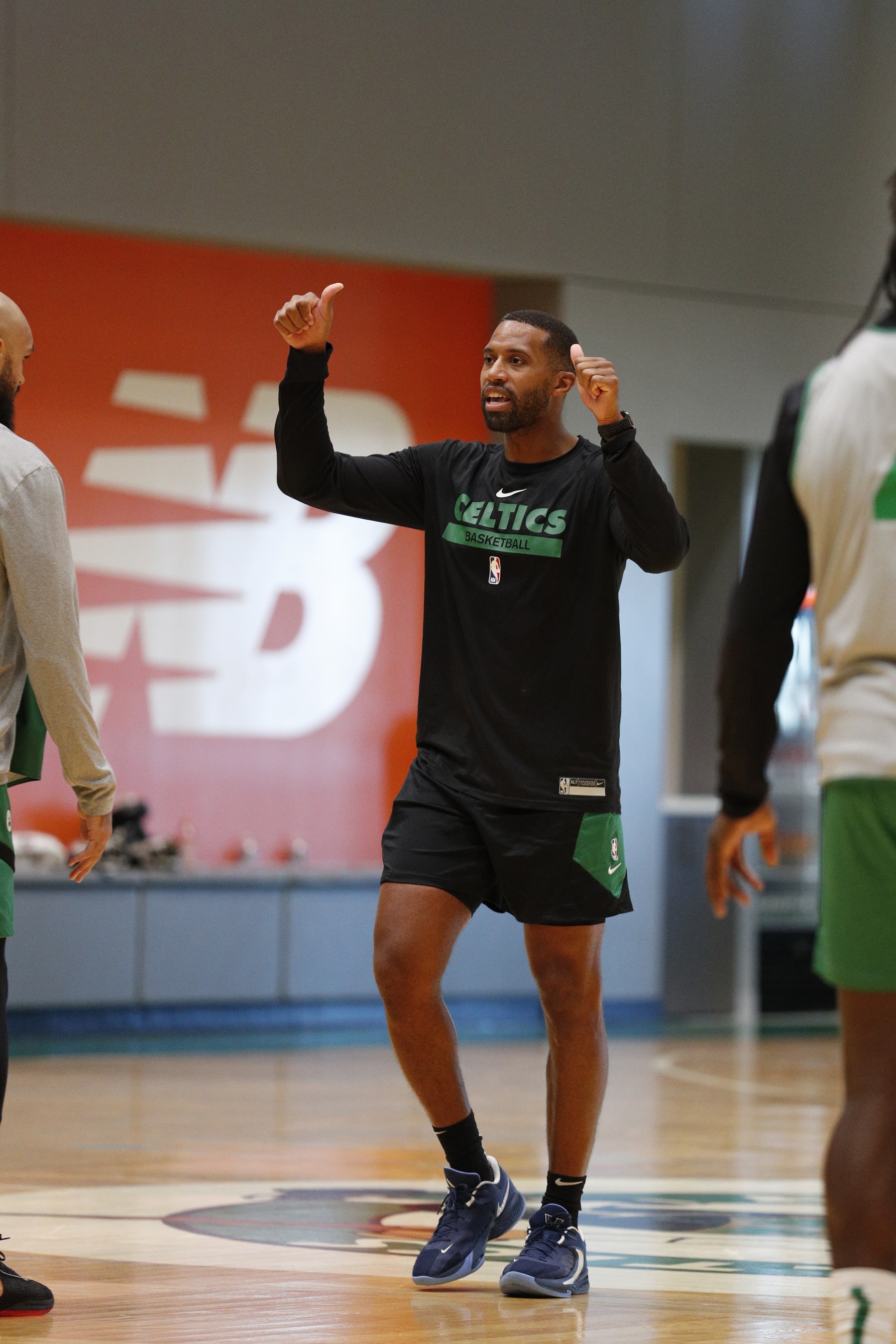 BRIGHTON, MA - OCTOBER 13: Assistant Coach Charles Lee of the Boston Celtics coaches during all access practice at the Auerbach Center on October 13, 2023 in Brighton, Massachusetts. NOTE TO USER: User expressly acknowledges and agrees that, by downloading and or using this photograph, User is consenting to the terms and conditions of the Getty Images License Agreement. Mandatory Copyright Notice: Copyright 2023 NBAE (Photo by Chris Marion/NBAE via Getty Images)