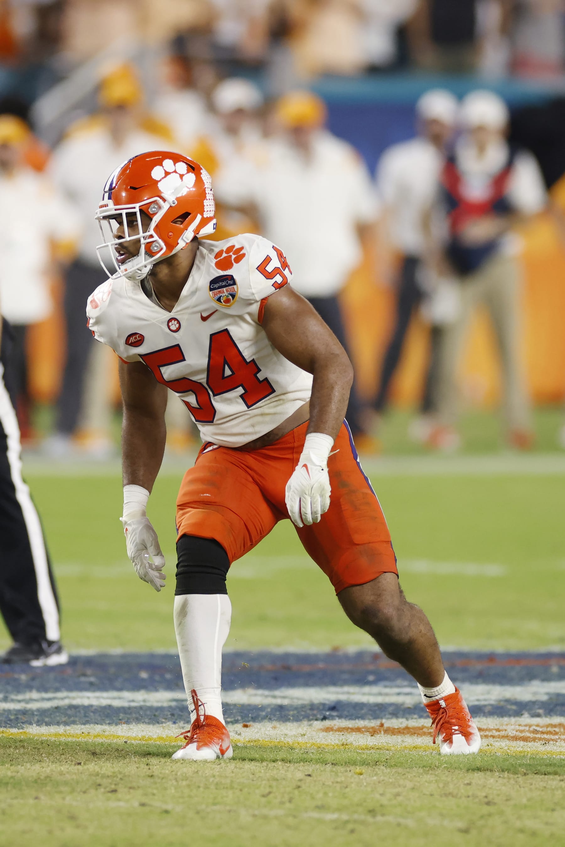 MIAMI GARDENS, FL - DECEMBER 30: Clemson Tigers linebacker Jeremiah Trotter Jr. (54) lines up on defense during the Capital One Orange Bowl against the Tennessee Volunteers on December 30, 2022 at Hard Rock Stadium in Miami Gardens, Florida. (Photo by Joe Robbins/Icon Sportswire via Getty Images)