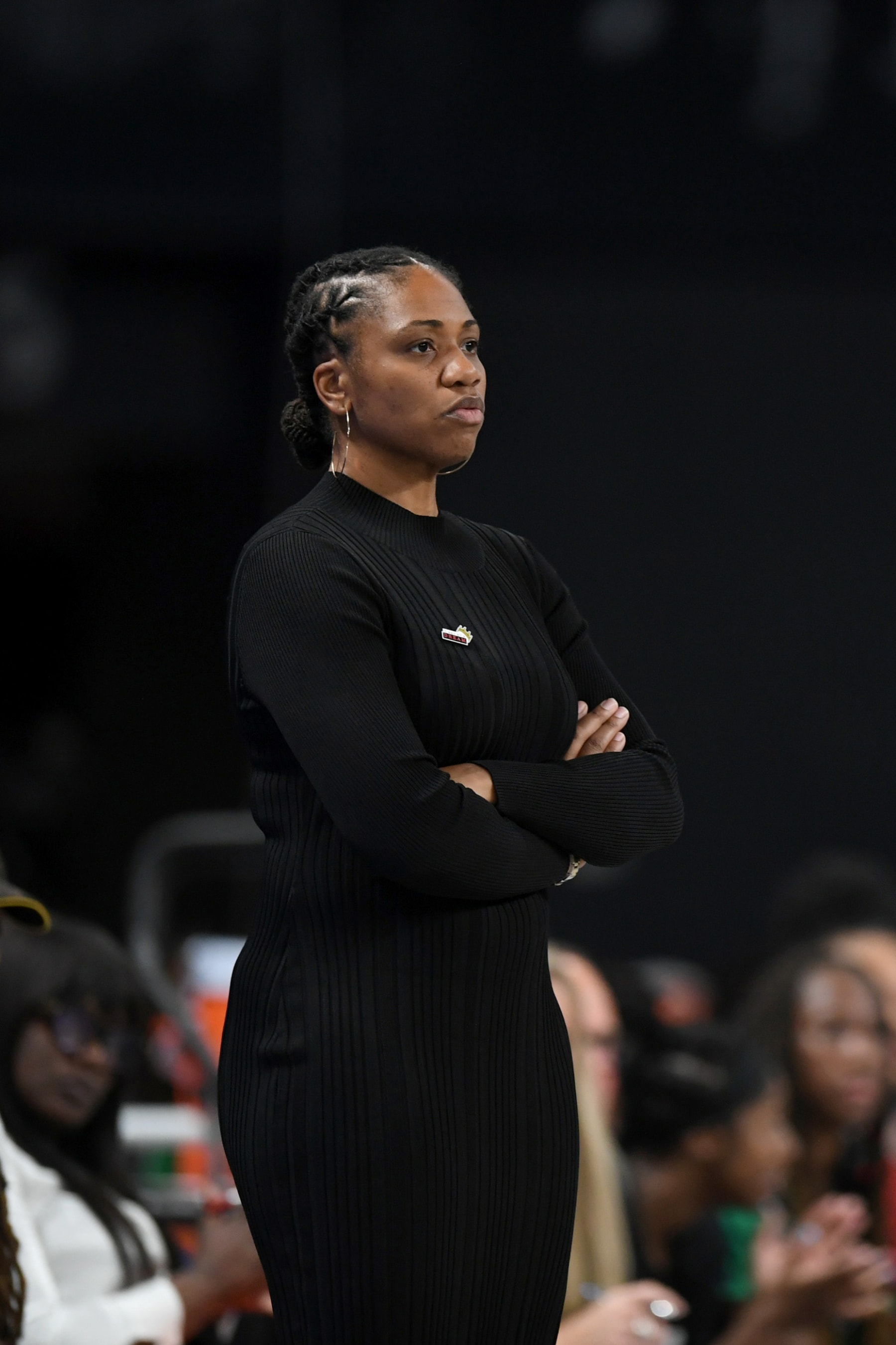 COLLEGE PARK, GA - JULY 15: Head Coach Tanisha Wright of the Atlanta Dream looks on during the game against the Connecticut Sun on July 15, 2022 at Gateway Center Arena in College Park, Georgia.  NOTE TO USER: User expressly acknowledges and agrees that, by downloading and/or using this Photograph, user is consenting to the terms and conditions of the Getty Images License Agreement. Mandatory Copyright Notice: Copyright 2022 NBAE (Photo by Adam Hagy/NBAE via Getty Images)