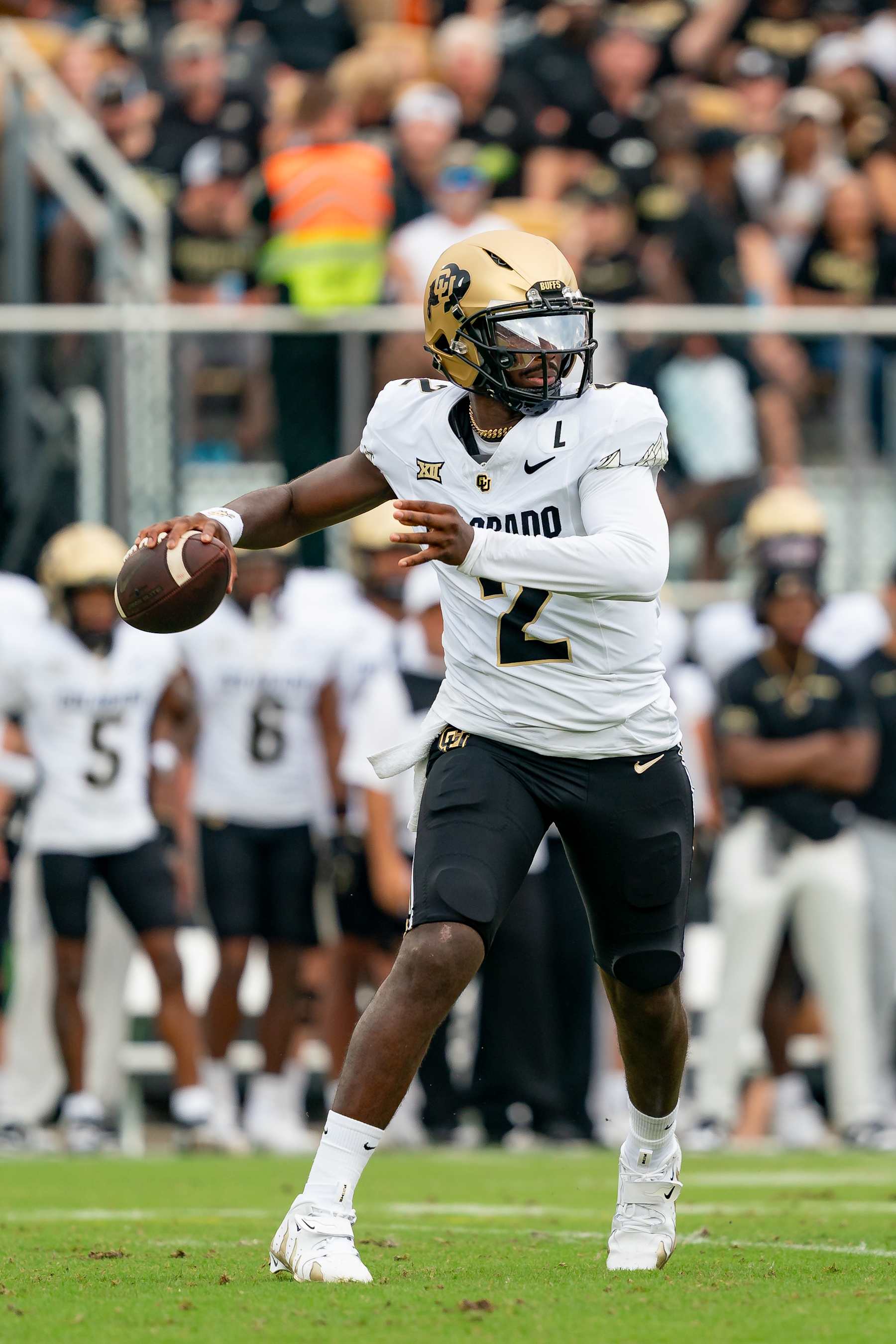 ORLANDO, FL - SEPTEMBER 28:  Colorado Buffaloes quarterback Shedeur Sanders (2) passes during a college football game between the Colorado Buffaloes and the UCF Knights on September 28th, 2024 at FBC Mortgage Stadium in Orlando, FL. (Photo by Chris Leduc/Icon Sportswire via Getty Images)
