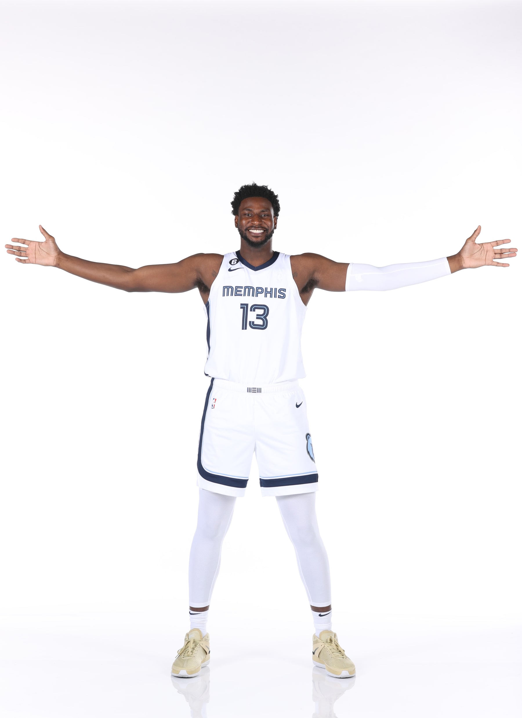 MEMPHIS, TN - SEPTEMBER 26: Jaren Jackson Jr. #13 of the Memphis Grizzlies poses for a portrait during NBA Media Day on September 26, 2022 at FedExForum in Memphis, Tennessee.  NOTE TO USER: User expressly acknowledges and agrees that, by downloading and or using this photograph, User is consenting to the terms and conditions of the Getty Images License Agreement. Mandatory Copyright Notice: Copyright 2022 NBAE (Photo by Joe Murphy/NBAE via Getty Images)