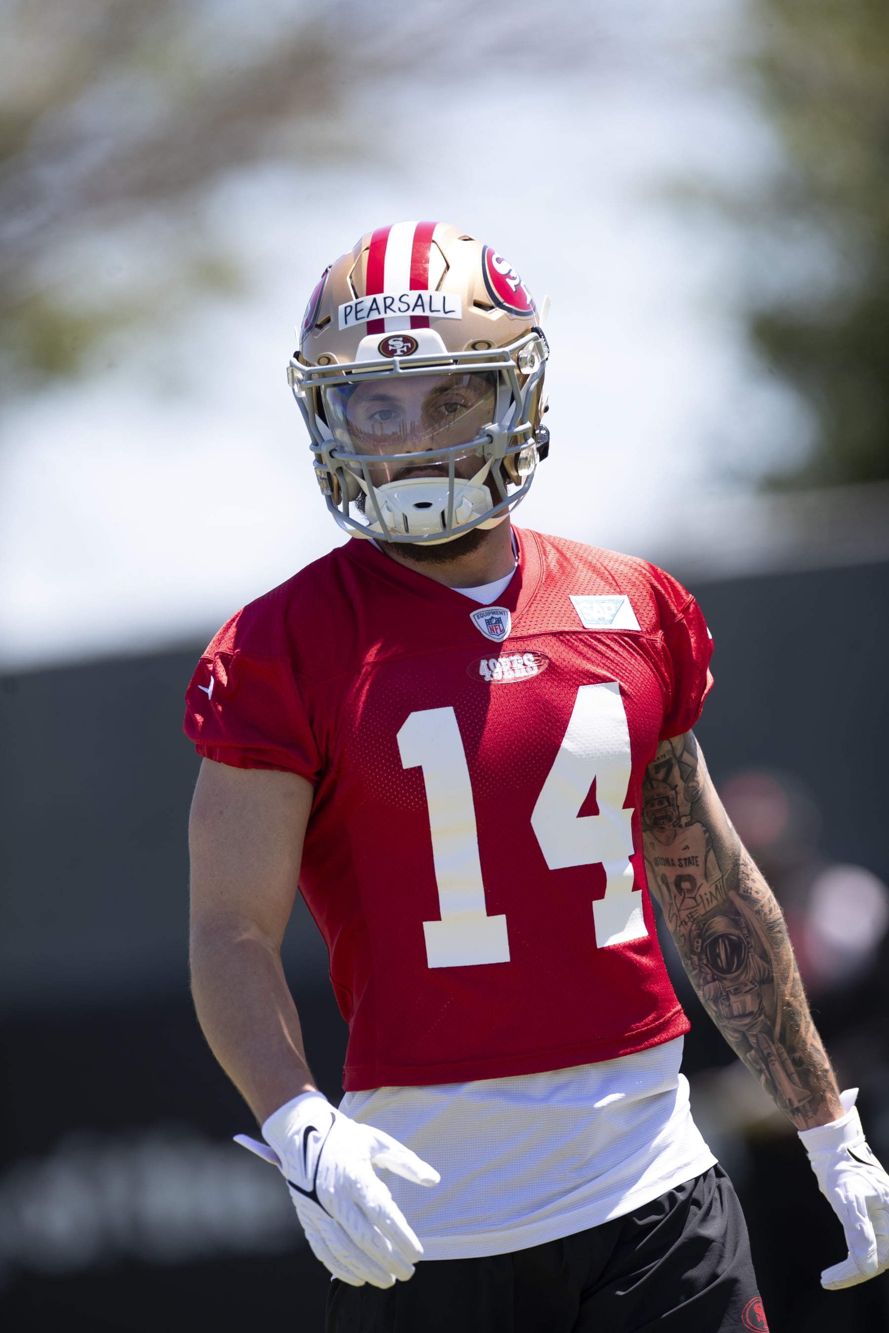 SANTA CLARA, CA - MAY 10: Ricky Pearsall #14 of the San Francisco 49ers during Rookie Minicamp at the SAP Performance Facility on May 10, 2024 in Santa Clara, California. (Photo by Michael Zagaris/San Francisco 49ers/Getty Images)
