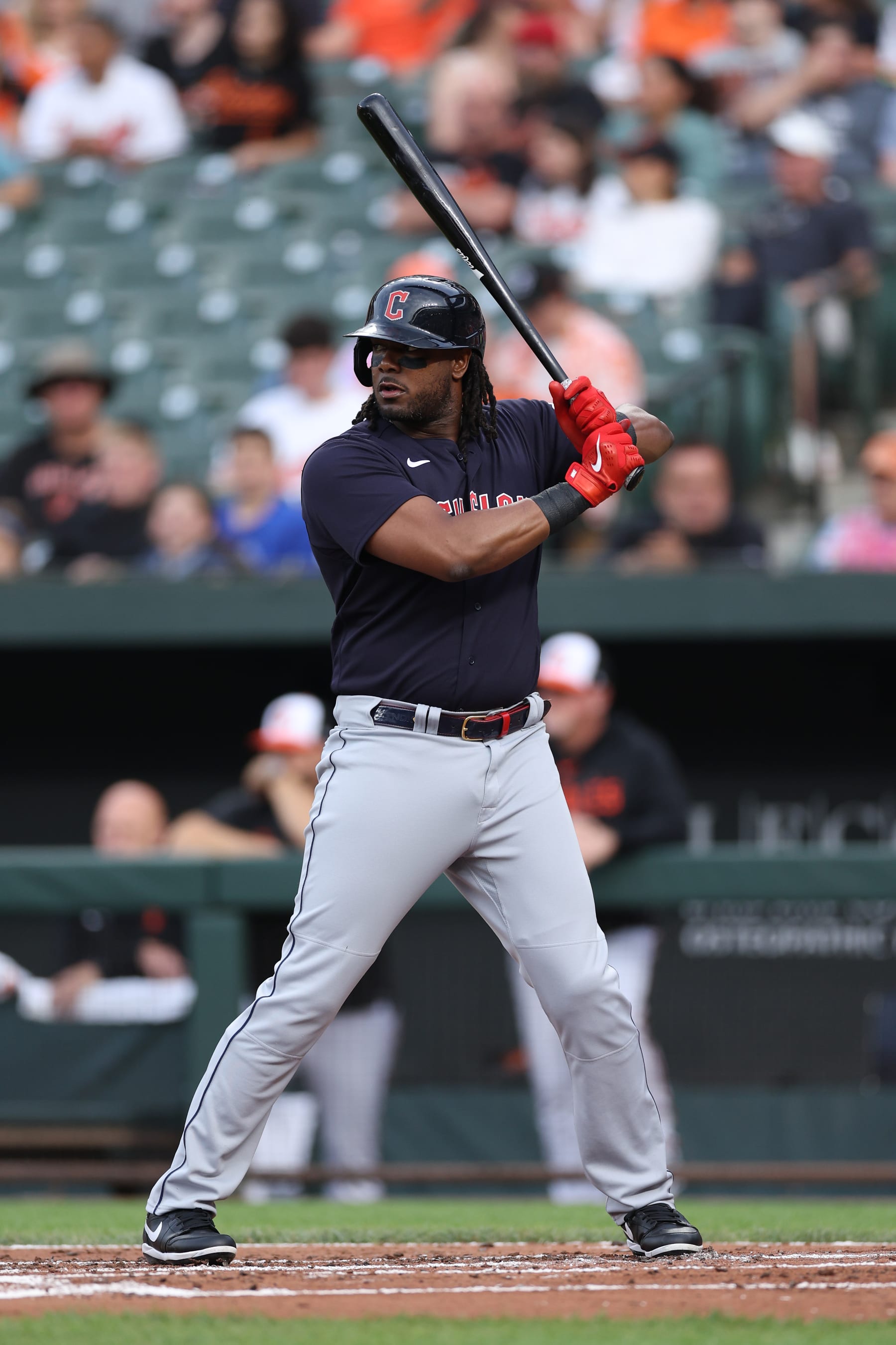 BALTIMORE, MARYLAND - MAY 30: Josh Bell #55 of the Cleveland Guardians bats against the Baltimore Orioles at Oriole Park at Camden Yards on May 30, 2023 in Baltimore, Maryland. (Photo by Patrick Smith/Getty Images)