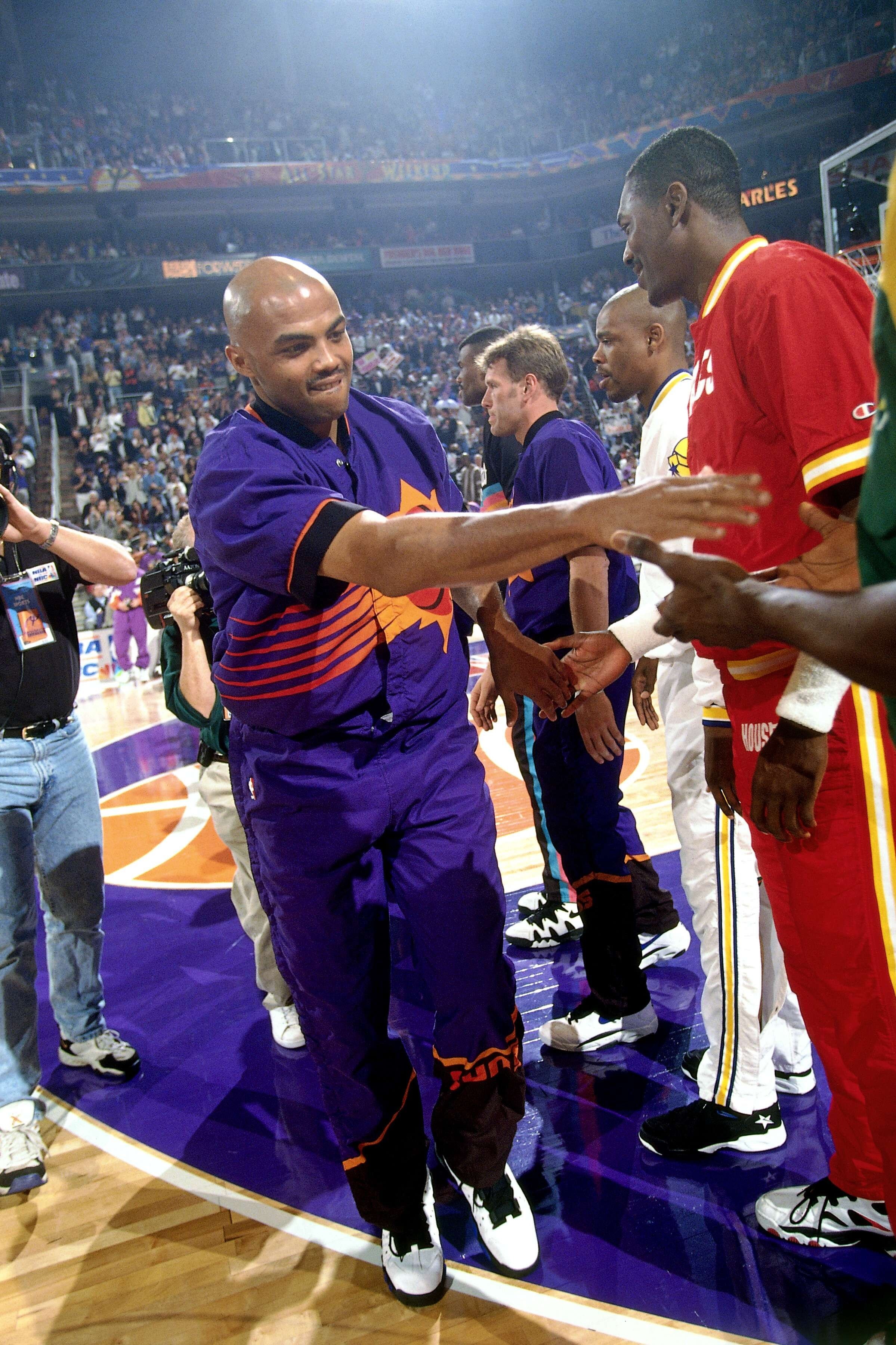 PHOENIX - FEBRUARY 12:  Charles Barkley #8 of the Western Conference All-Stars is introduced before the 1995 NBA All-Star Game played February 12, 1995 at America West Arena in Phoenix, Arizona.  NOTE TO USER: User expressly acknowledges that, by downloading and or using this photograph, User is consenting to the terms and conditions of the Getty Images License agreement. Mandatory Copyright Notice: Copyright 1995 NBAE (Photo by Andrew D. Bernstein/NBAE via Getty Images)