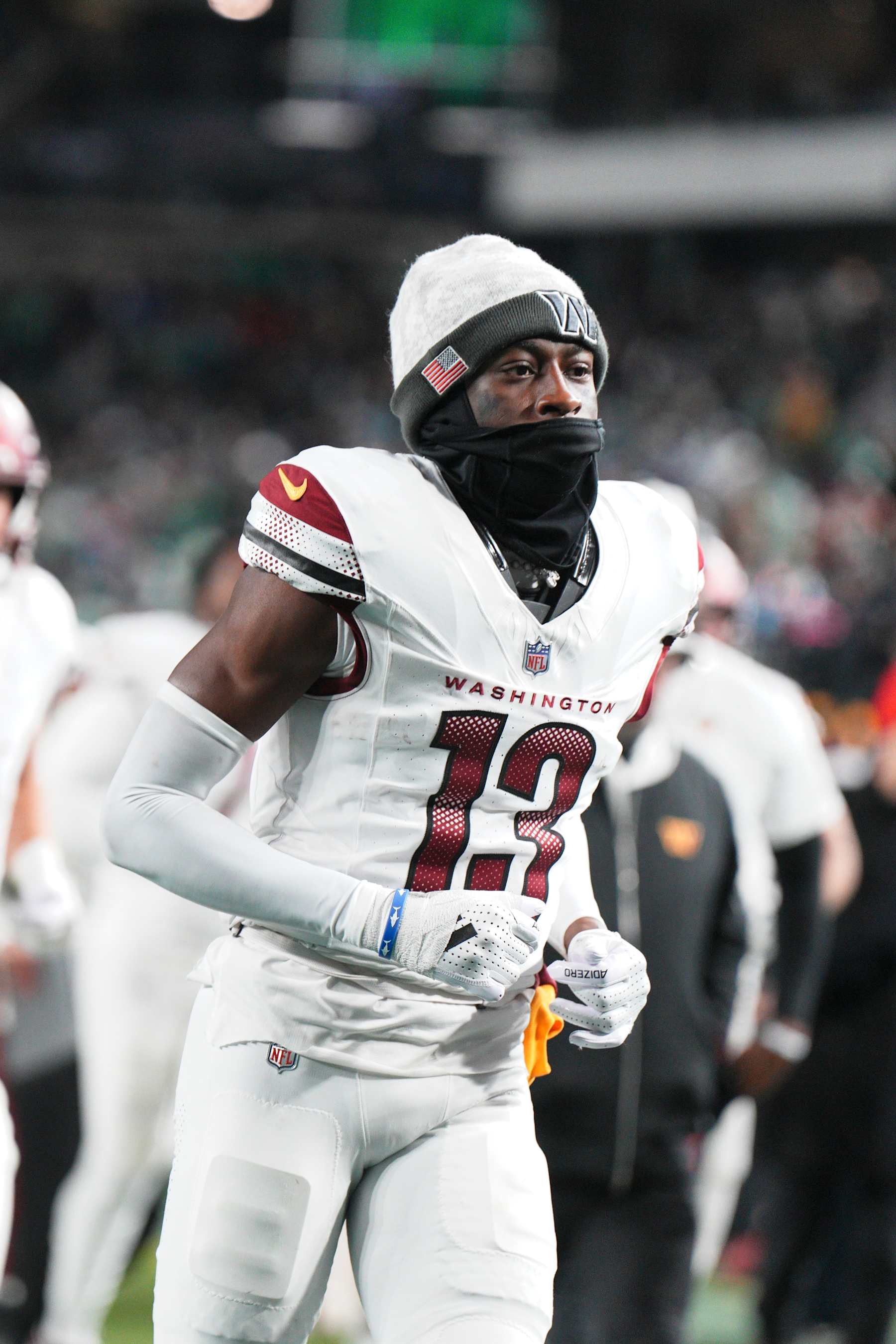 PHILADELPHIA, PA - NOVEMBER 14: Washington Commanders cornerback Emmanuel Forbes Jr. (13) looks on during the game between the Philadelphia Eagles and the Washington Commanders on November 14, 2024 at Lincoln Financial Field in Philadelphia, PA. (Photo by Andy Lewis/Icon Sportswire via Getty Images)