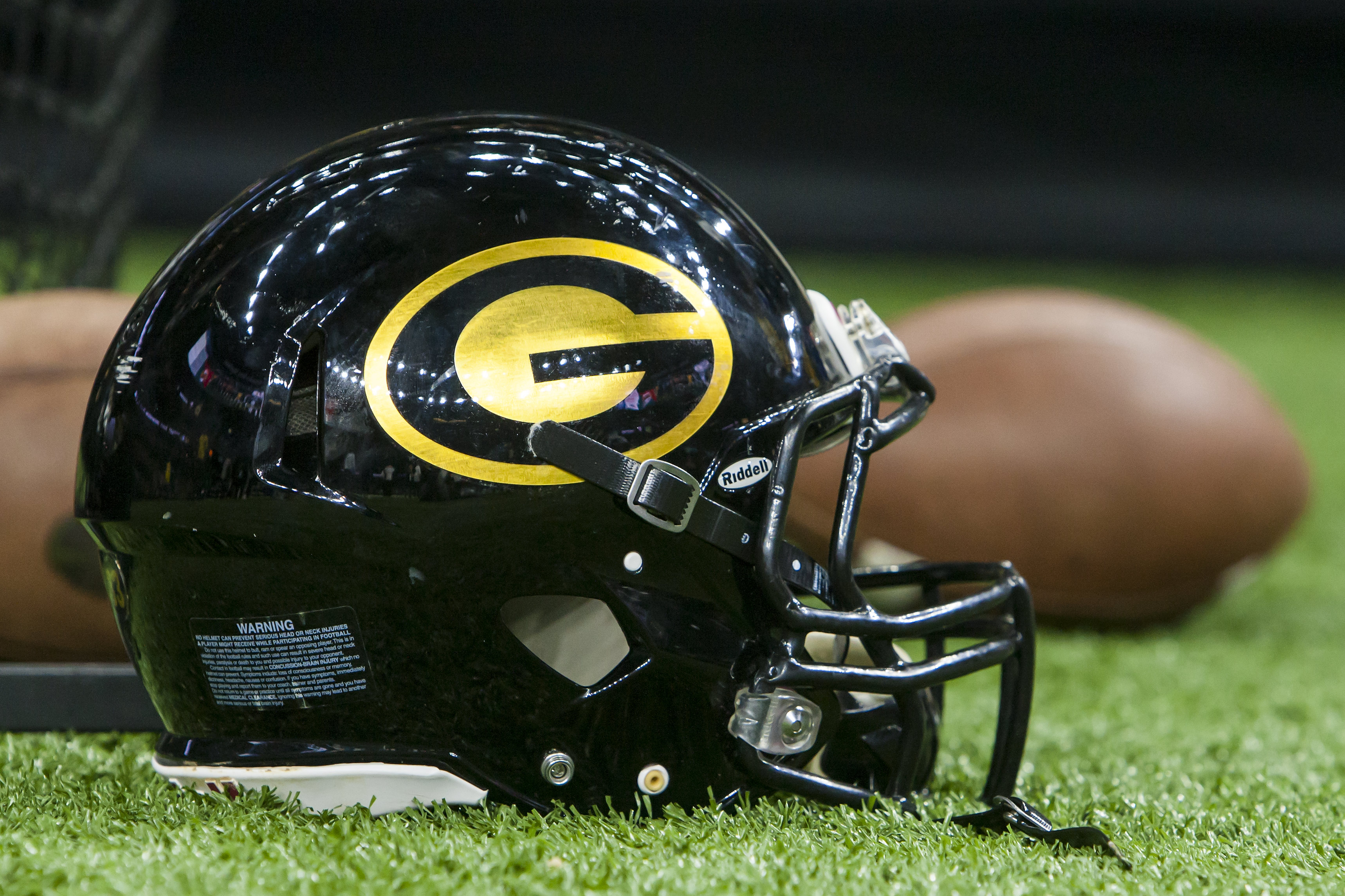 NEW ORLEANS, LA - NOVEMBER 24: A Grambling State Helmet sits on the sideline during the 45th annual State Farm Bayou Classic game between the Southern Jaguars and the Grambling State Tigers on Saturday November 24, 2018 at the Mercedes-Benz Super Dome in New Orleans, Louisiana.  (Photo by Nick Tre. Smith/Icon Sportswire via Getty Images)