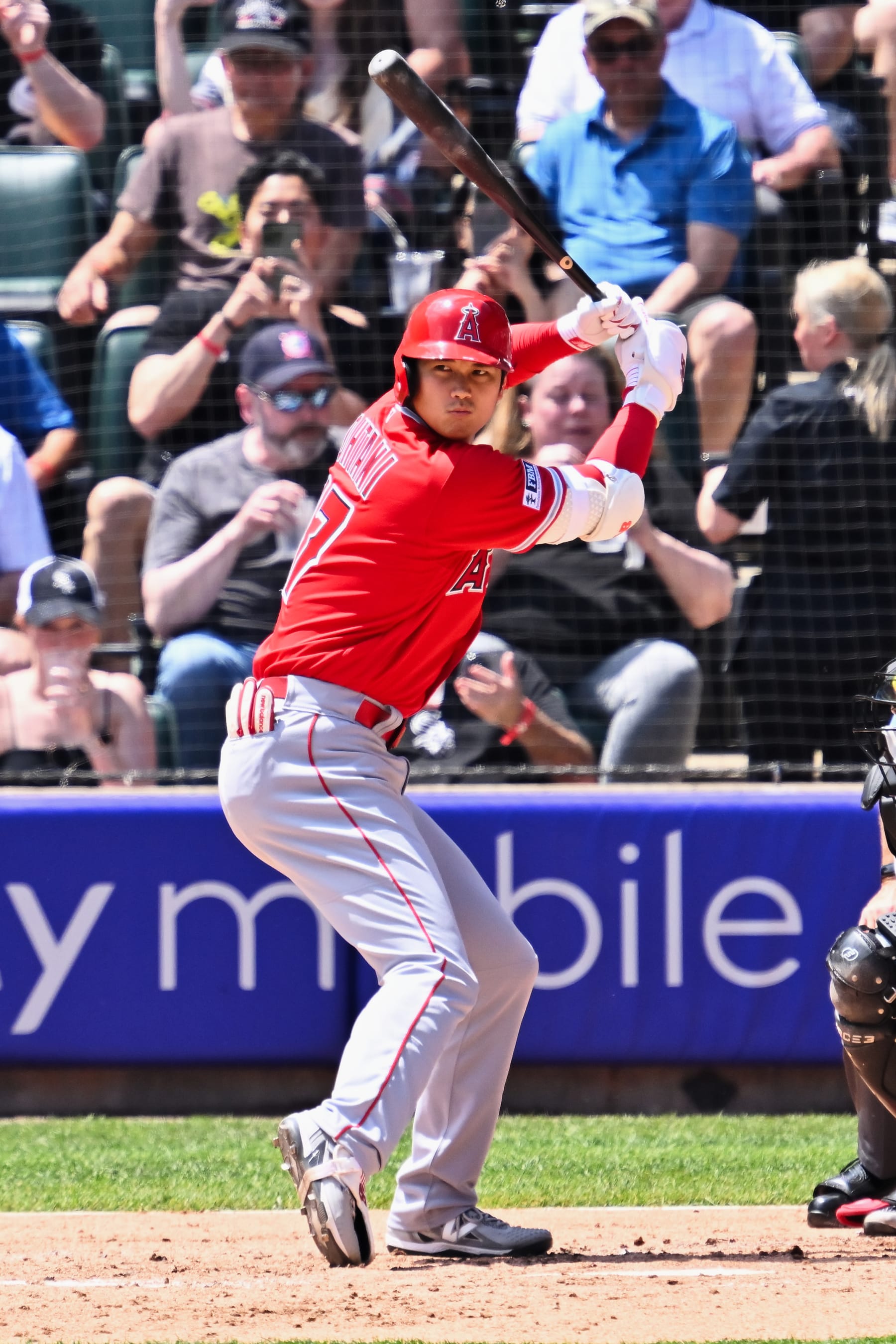 CHICAGO, IL - MAY 31:  Shohei Ohtani #17 of the Los Angeles Angels bats against the Chicago White Sox at Guaranteed Rate Field on May 31, 2023 in Chicago, Illinois.  (Photo by Jamie Sabau/Getty Images)