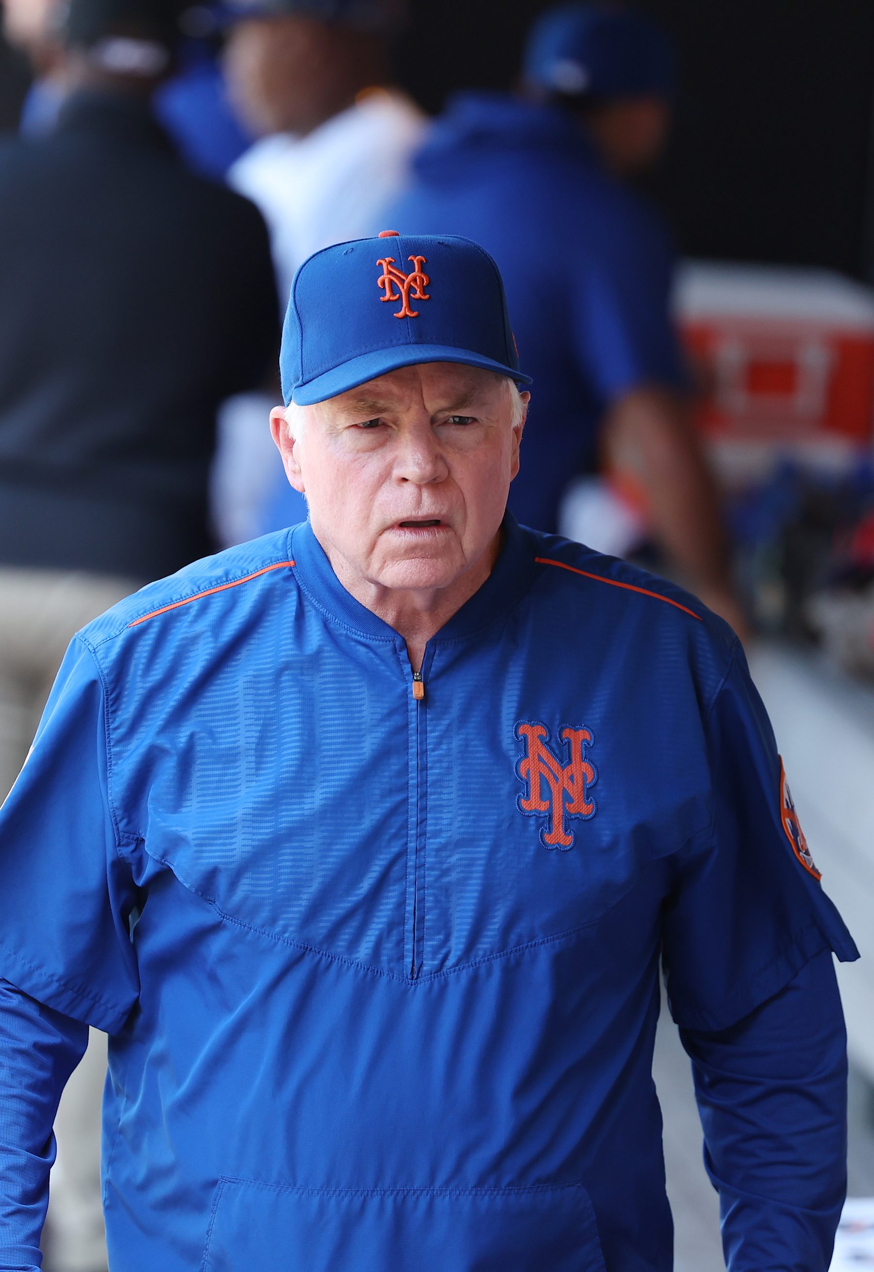 NEW YORK, NEW YORK - OCTOBER 01:  New York Mets Manager Buck Showalter looks on during their game against the Philadelphia Phillies at Citi Field on October 01, 2023 in New York City.  Buck Showalter announced before the game he would not be returning as the Mets manager next year.  (Photo by Al Bello/Getty Images)