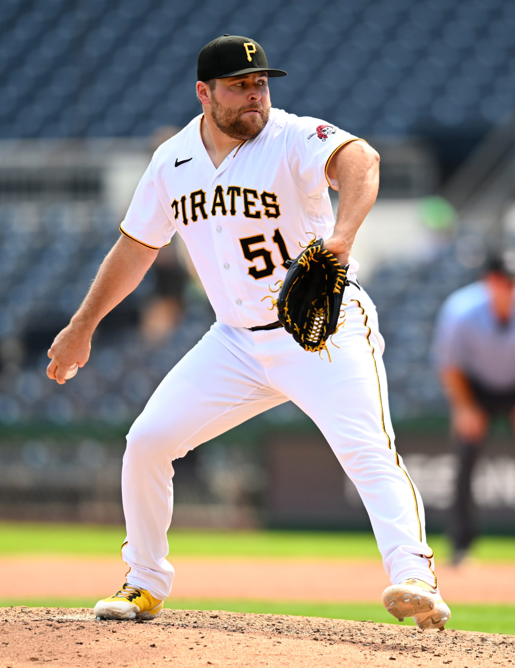 PITTSBURGH, PA - SEPTEMBER 06: David Bednar #51 of the Pittsburgh Pirates pitches during the game between the Milwaukee Brewers and the Pittsburgh Pirates at PNC Park on Wednesday, September 6, 2023 in Pittsburgh, Pennsylvania. (Photo by Joe Sargent/MLB Photos via Getty Images)