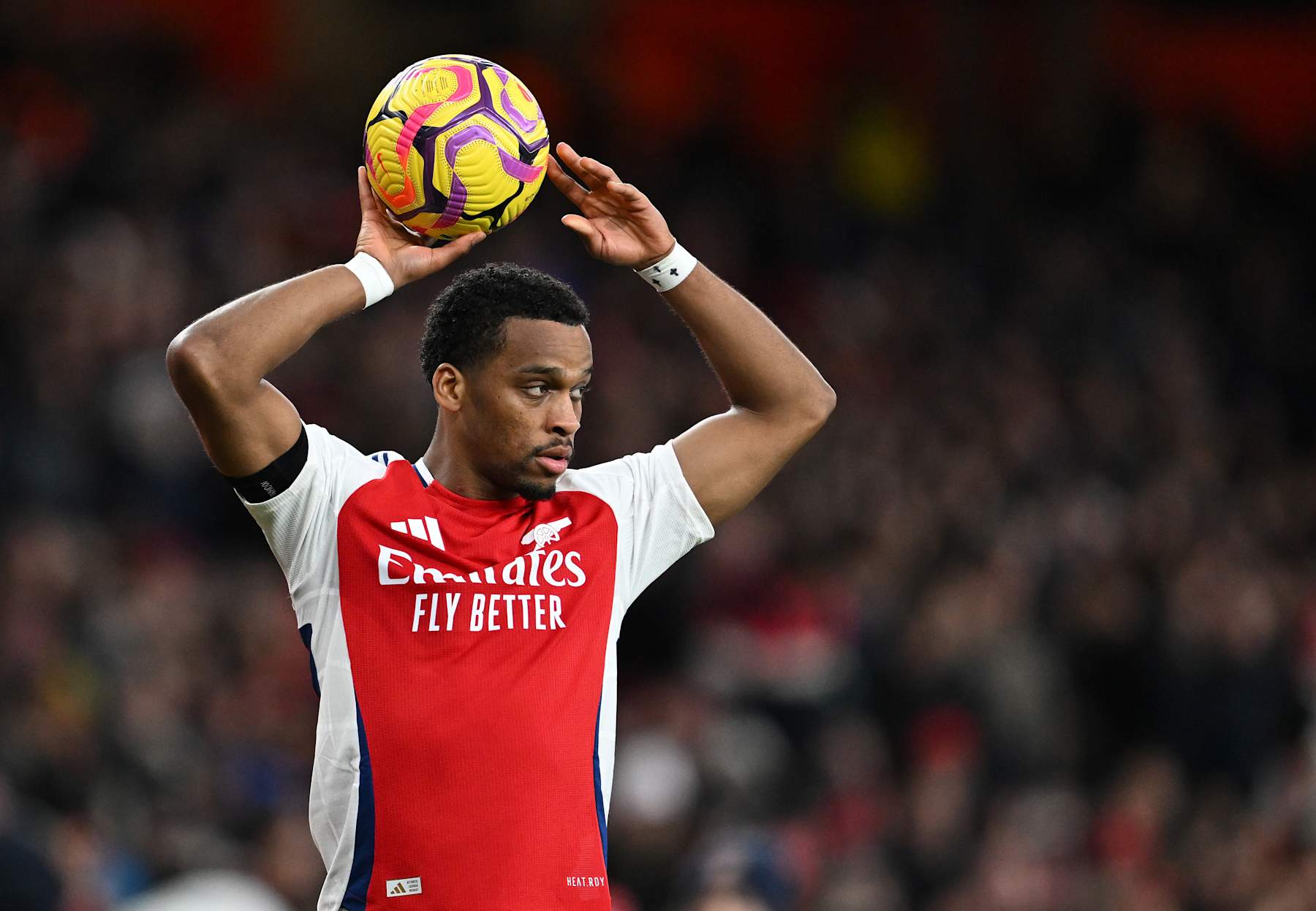 LONDON, ENGLAND - DECEMBER 14: Jurrien Timber of Arsenal during the Premier League match between Arsenal FC and Everton FC at Emirates Stadium on December 14, 2024 in London, England. (Photo by David Price/Arsenal FC via Getty Images)