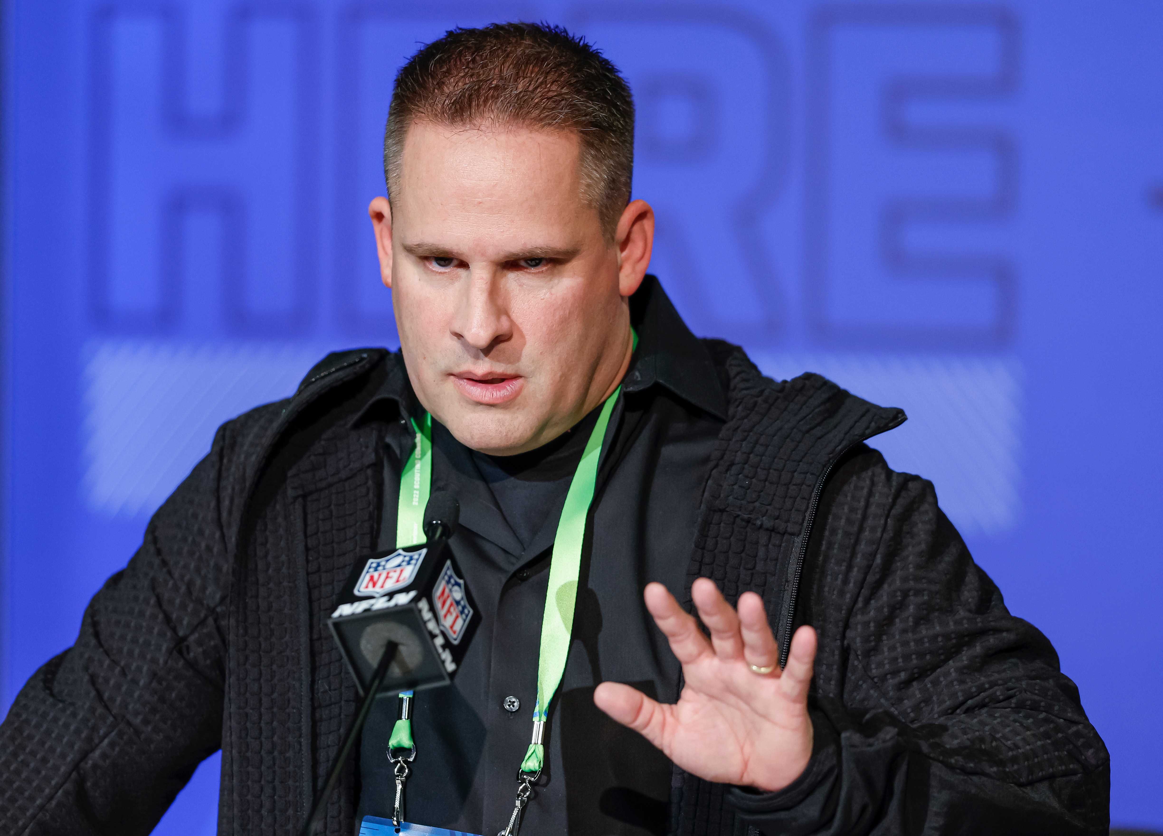 INDIANAPOLIS, IN - MAR 02: Head coach, Josh McDaniels of the Las Vegas Raiders speaks to reporters during the NFL Draft Combine at the Indiana Convention Center on March 2, 2022 in Indianapolis, Indiana. (Photo by Michael Hickey/Getty Images)