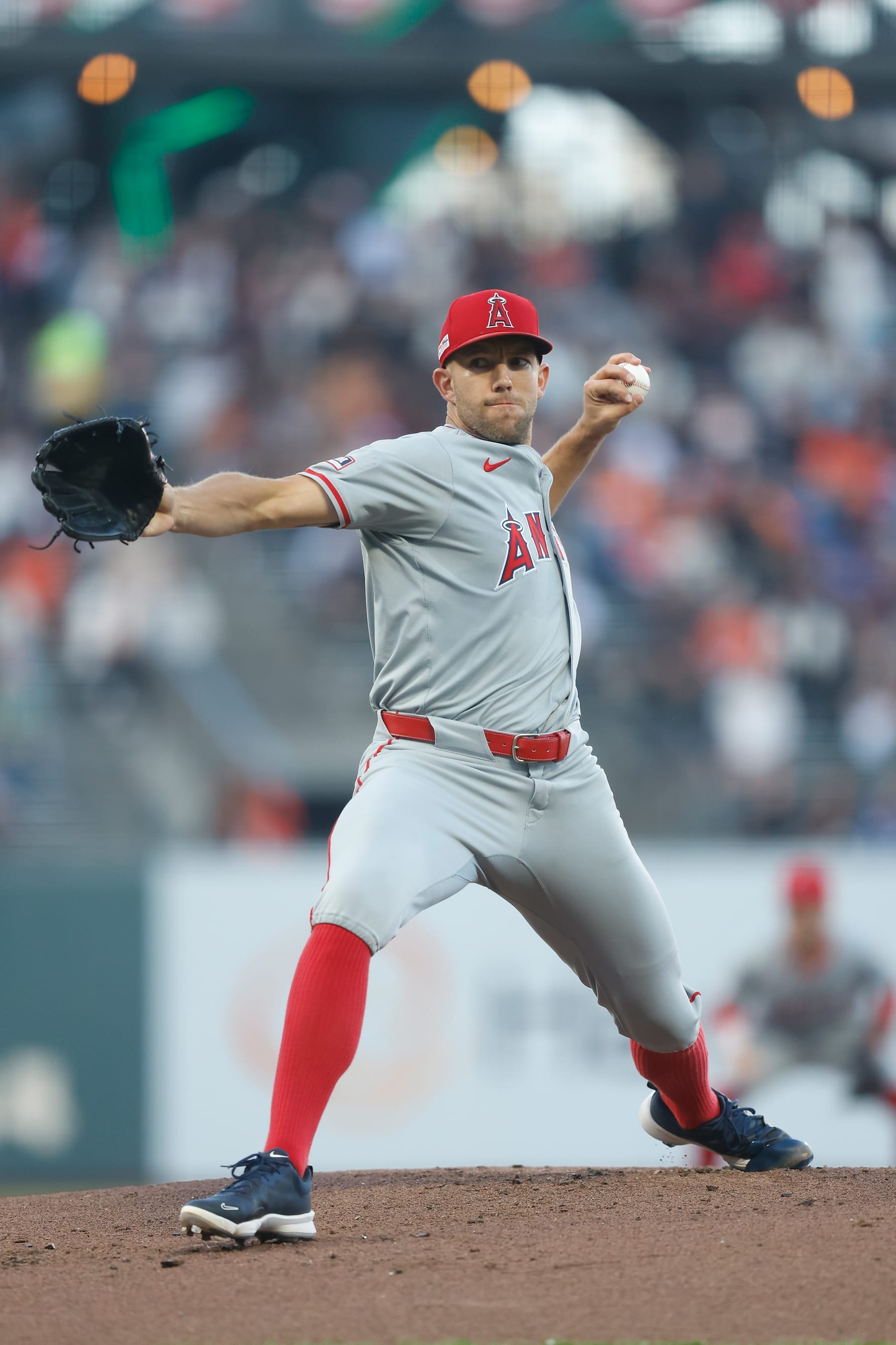 SAN FRANCISCO, CALIFORNIA - JUNE 14: Tyler Anderson #31 of the Los Angeles Angels pitches in the bottom of the first inning against the San Francisco Giants at Oracle Park on June 14, 2024 in San Francisco, California. (Photo by Lachlan Cunningham/Getty Images)
