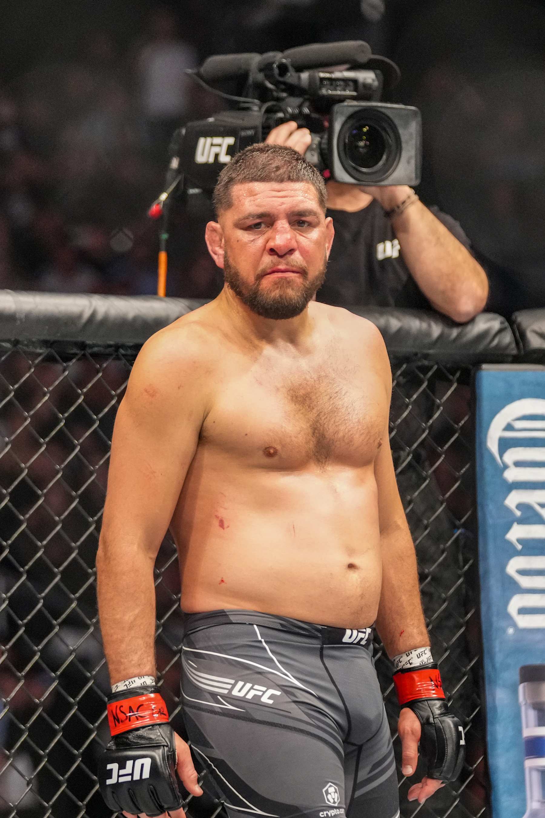 LAS VEGAS, NV - SEPTEMBER 25: Nick Diaz in his  middleweight fight during UFC 266 on September 25, 2021, at T-Mobile Arena in Las Vegas, NV. (Photo by Louis Grasse/PxImages/Icon Sportswire via Getty Images)