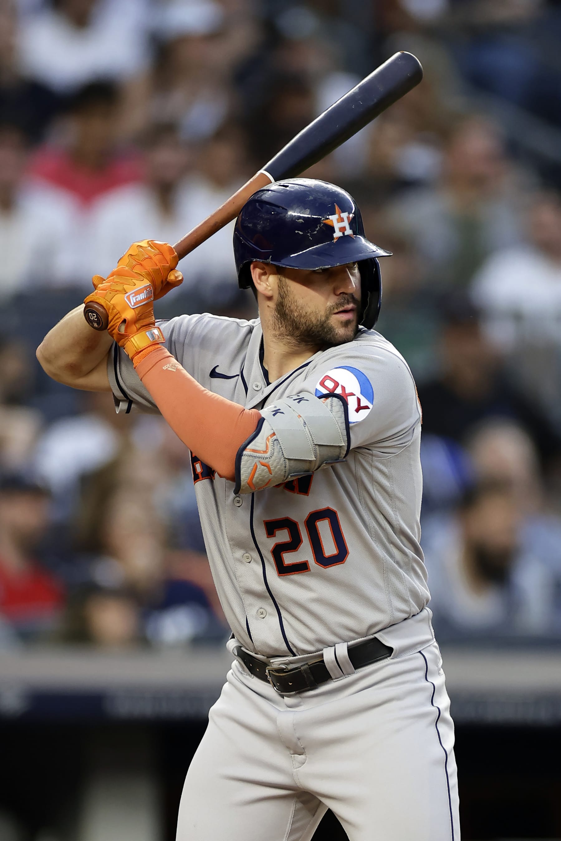 NEW YORK, NY - AUGUST 3: Chas McCormick #20 of the Houston Astros waits for a pitch during an at-bat in the second inning against the New York Yankees at Yankee Stadium on August 3, 2023 in New York City. (Photo by Adam Hunger/Getty Images)