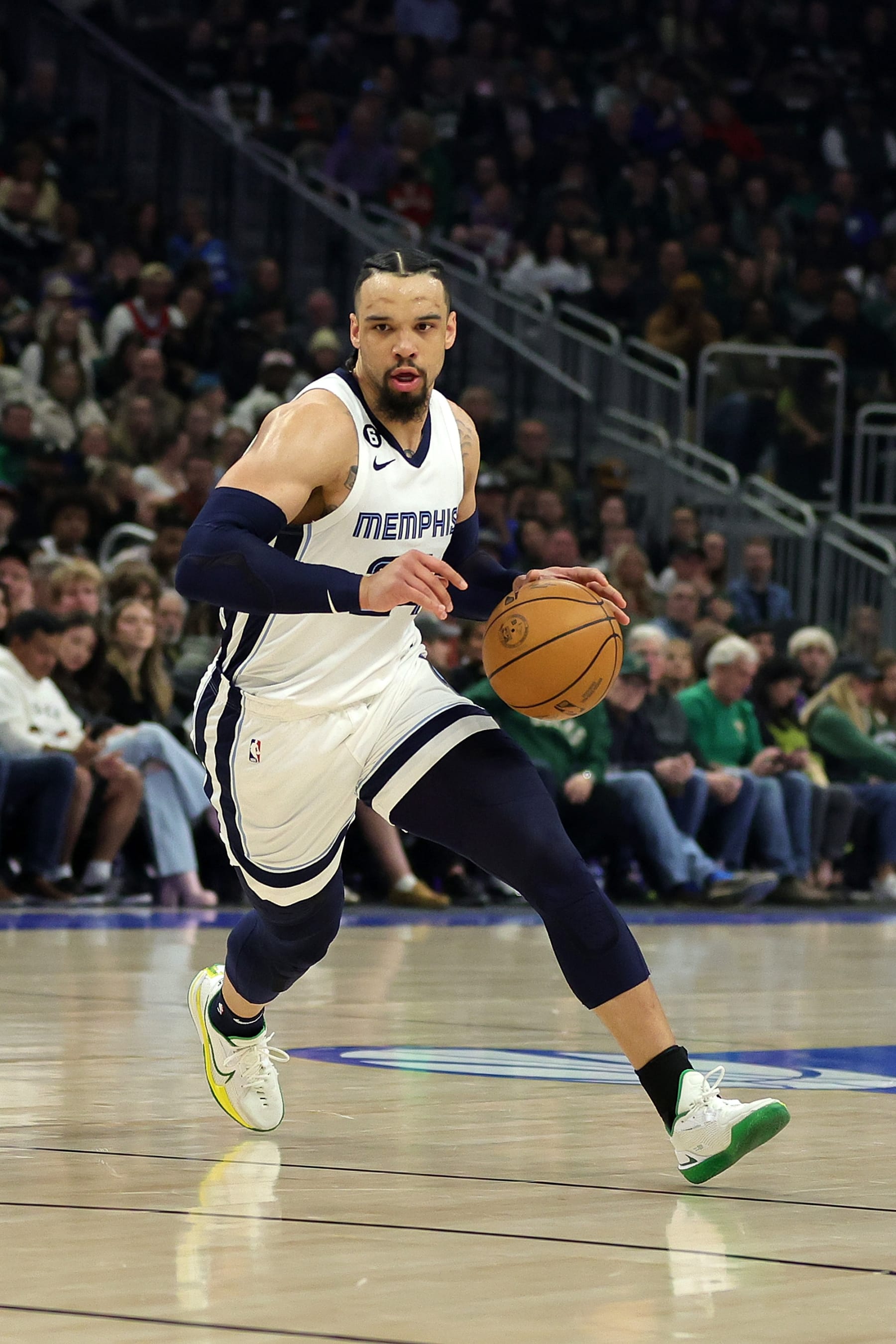 MILWAUKEE, WISCONSIN - APRIL 07: Dillon Brooks #24 of the Memphis Grizzlies handles the ball during the first half of a game against the Milwaukee Bucks at Fiserv Forum on April 07, 2023 in Milwaukee, Wisconsin. NOTE TO USER: User expressly acknowledges and agrees that, by downloading and or using this photograph, User is consenting to the terms and conditions of the Getty Images License Agreement. (Photo by Stacy Revere/Getty Images)