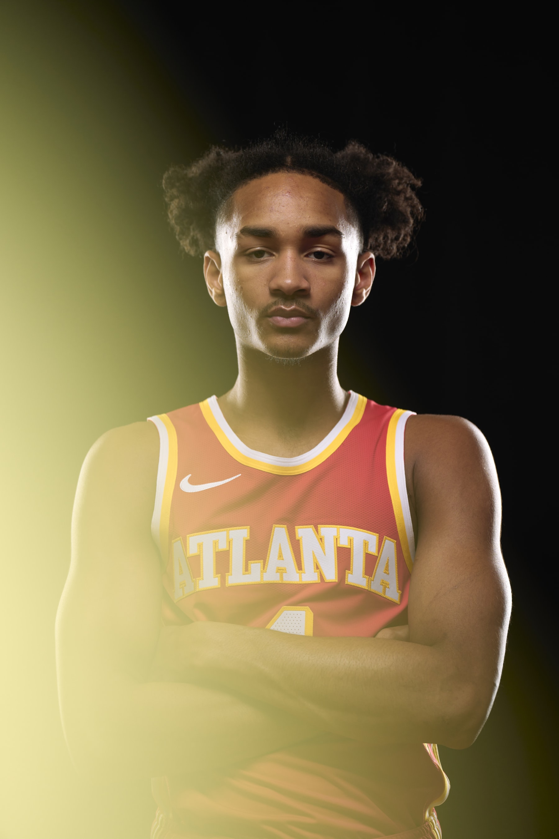 LAS VEGAS, NV - JULY14: Kobe Bufkin #4 of the Atlanta Hawks poses for a portrait during the 2023 NBA Rookie Photo Shoot on July 14, 2023 at the University of Nevada, Las Vegas campus in Las Vegas, Nevada. NOTE TO USER: User expressly acknowledges and agrees that, by downloading and/or using this Photograph, user is consenting to the terms and conditions of the Getty Images License Agreement. Mandatory Copyright Notice: Copyright 2023 NBAE (Photo by Cooper Neill/NBAE via Getty Images)