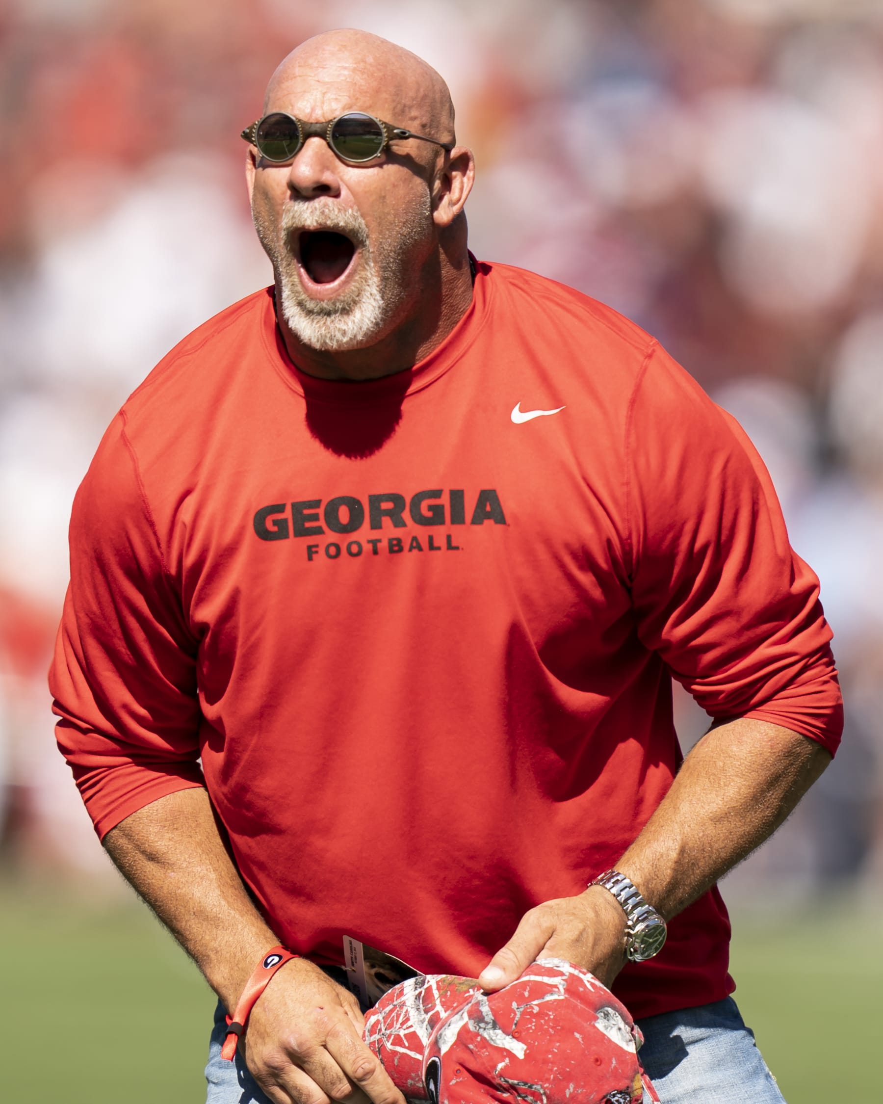 ATHENS, GA - OCTOBER 12: University of Georgia alumnus Bill Goldberg during a game between University of South Carolina Gamecocks and University of Georgia Bulldogs at Sanford Stadium on October 12, 2019 in Athens, Georgia. (Photo by Steve Limentani/ISI Photos/Getty Images).