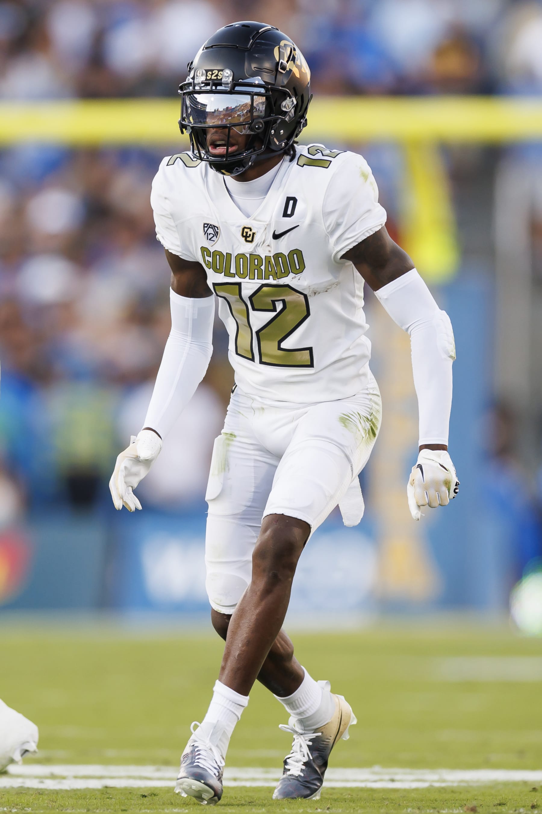 PASADENA, CALIFORNIA - OCTOBER 28: Travis Hunter #12 of the Colorado Buffaloes runs a route during the first half of a game against the UCLA Bruins at Rose Bowl Stadium on October 28, 2023 in Pasadena, California. (Photo by Ryan Kang/Getty Images)