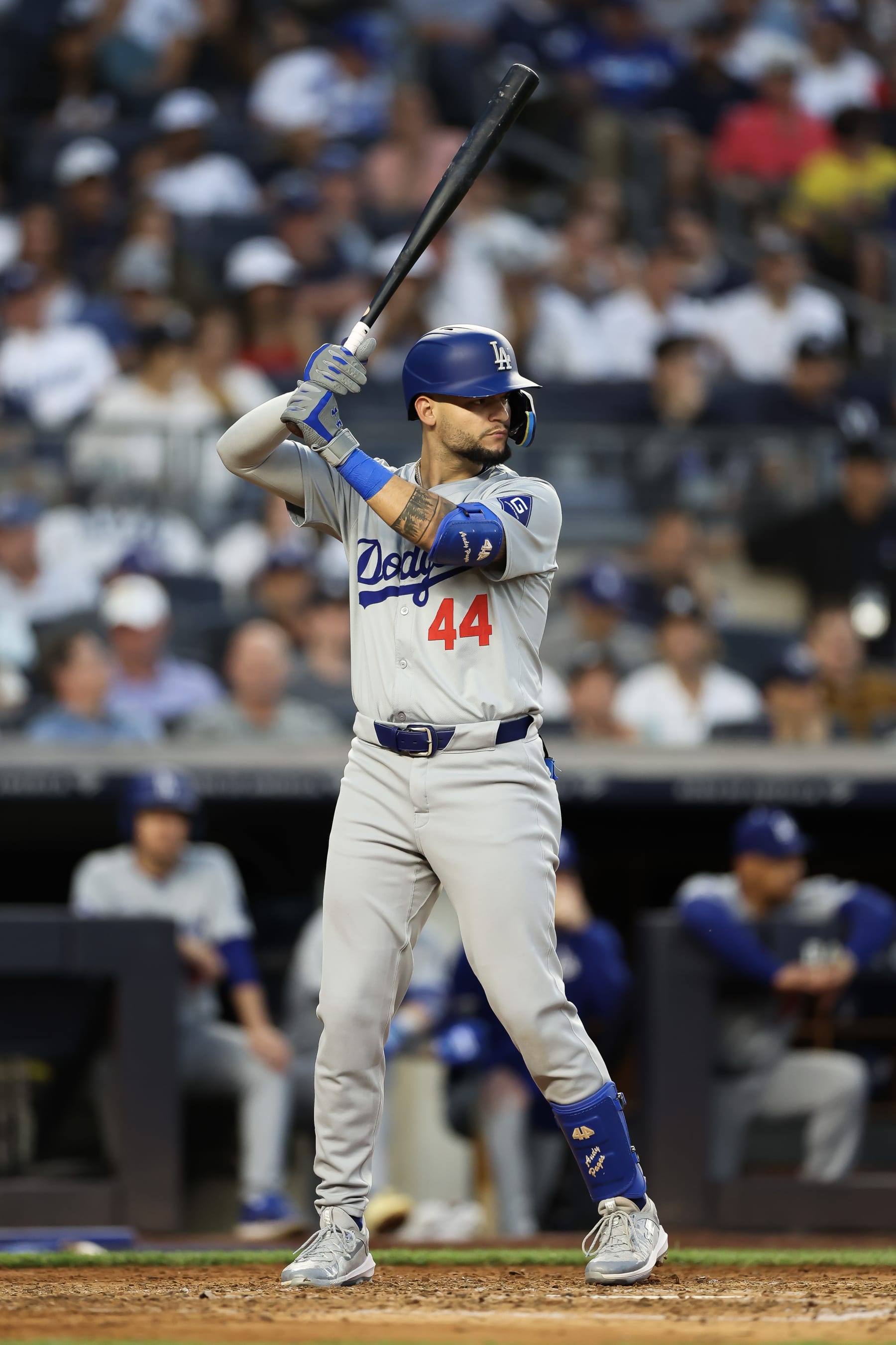 NEW YORK, NEW YORK - JUNE 09: Andy Pages #44 of the Los Angeles Dodgers in action against the New York Yankees at Yankee Stadium on June 09, 2024 in the Bronx borough of New York City. (Photo by Luke Hales/Getty Images) NEW YORK, NEW YORK - JUNE 09: Andy Pages #44 of the Los Angeles Dodgers in action against the New York Yankees at Yankee Stadium on June 09, 2024 in the Bronx borough of New York City. (Photo by Luke Hales/Getty Images)
