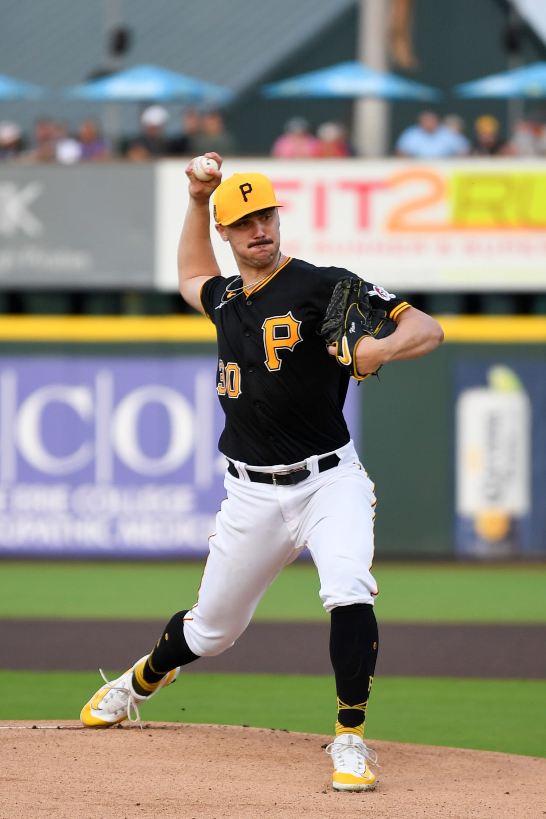 BRADENTON, FLORIDA - MARCH 14, 2024: Paul Skenes #30 of the Pittsburgh Pirates throws a pitch during the first inning of a spring training Spring Breakout game against the Baltimore Orioles at LECOM Park on March 14, 2024 in Bradenton, Florida. (Photo by George Kubas/Diamond Images via Getty Images)