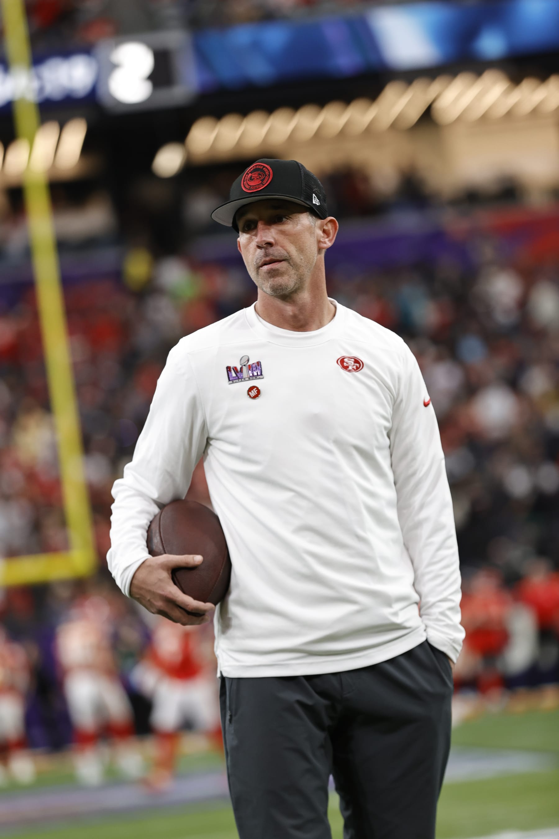 LAS VEGAS, NV - FEBRUARY 11: Head Coach Kyle Shanahan of the San Francisco 49ers before Super Bowl LVIII against the Kansas City Chiefs at Allegiant Stadium on February 11, 2024 in Las Vegas, Nevada. The Chiefs defeated the 49ers 25-22. (Photo by Michael Zagaris/San Francisco 49ers/Getty Images)