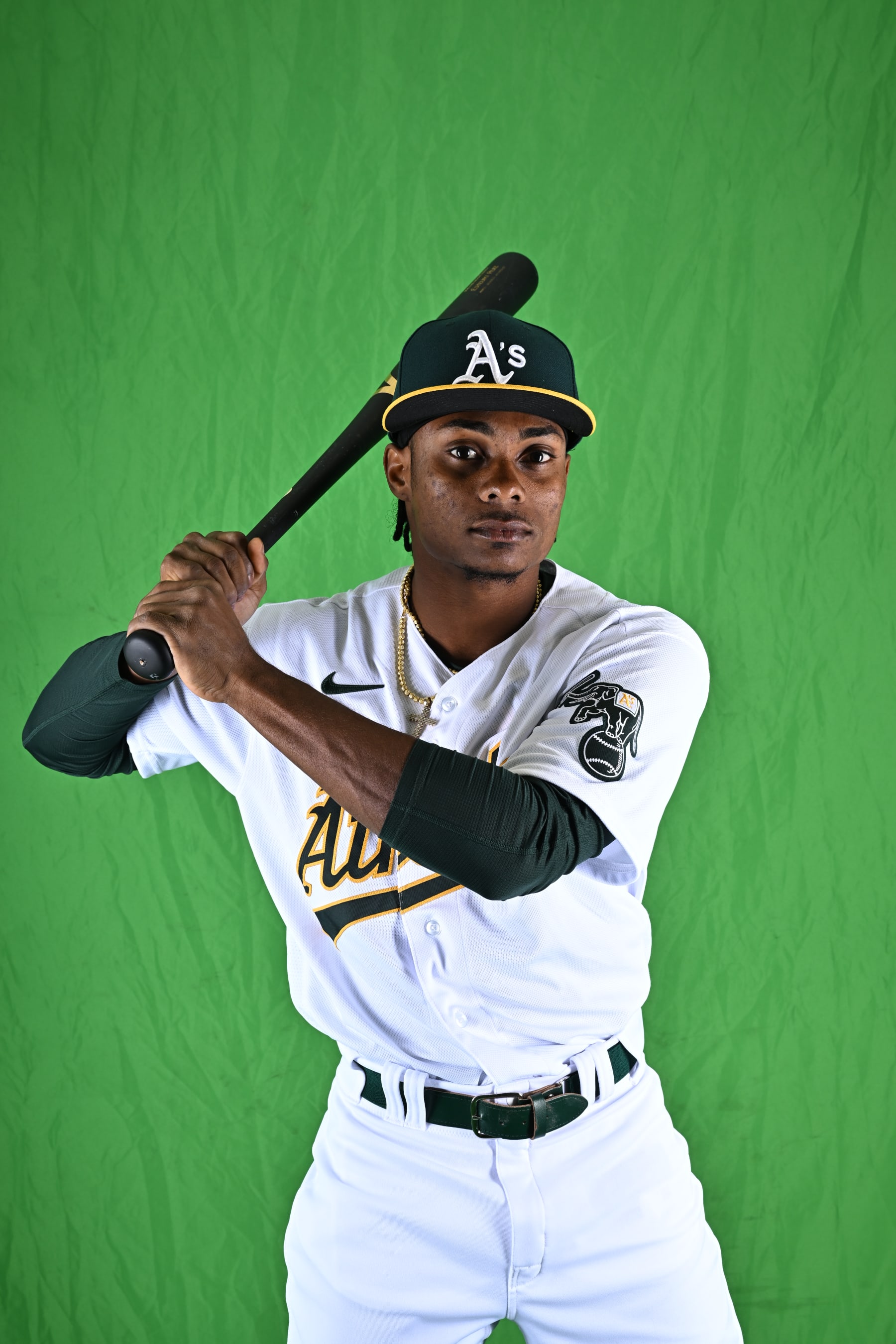 MESA, ARIZONA - FEBRUARY 23: Esteury Ruiz #1 of the Oakland Athletics poses for a portrait on media day at HoHoKam Stadium on February 23, 2023 in Mesa, Arizona. (Photo by Chris Bernacchi/Getty Images)
