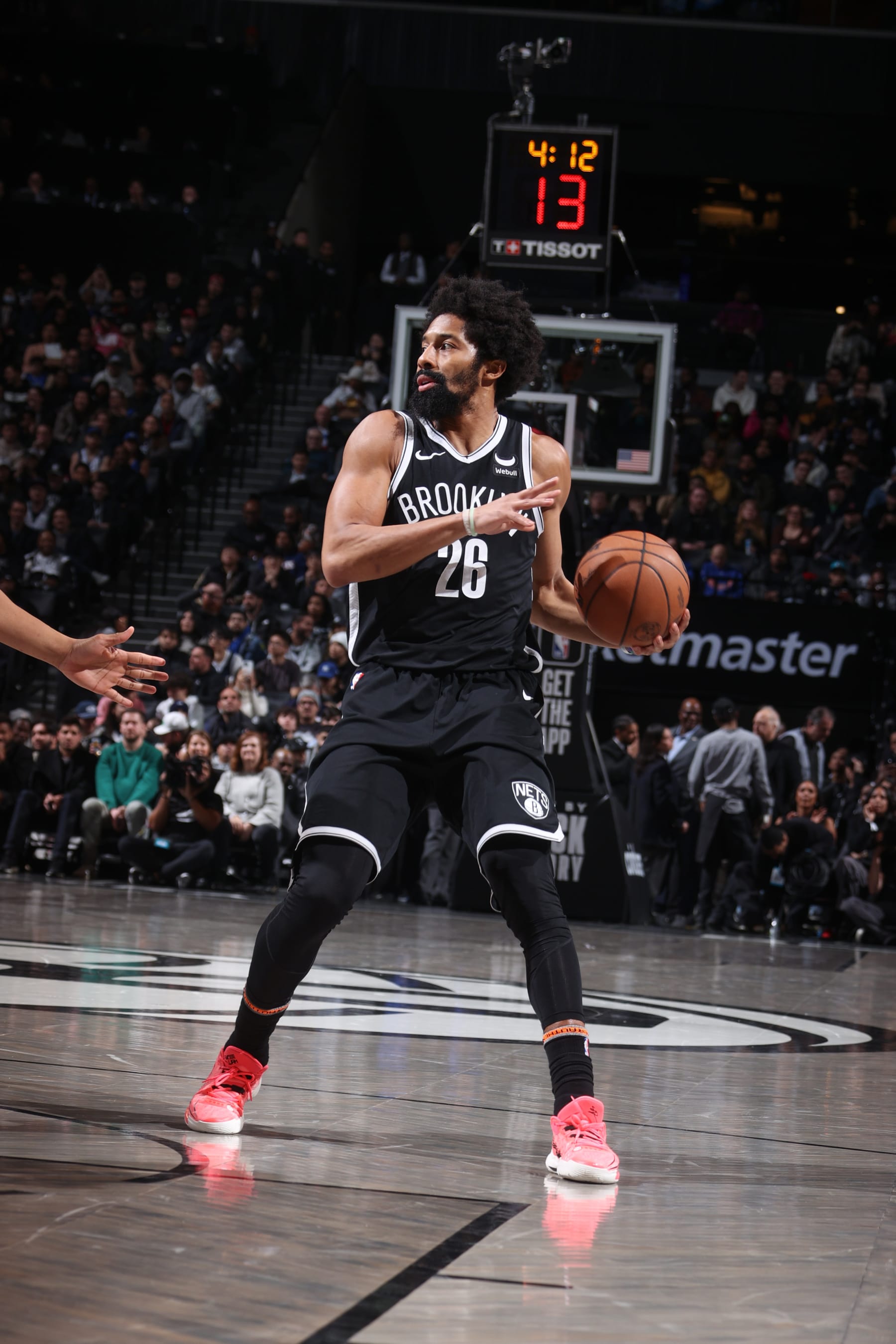 BROOKLYN, NY - FEBRUARY 6: Spencer Dinwiddie #26 of the Brooklyn Nets handles the ball during the game  on February 6, 2024 at Barclays Center in Brooklyn, New York. NOTE TO USER: User expressly acknowledges and agrees that, by downloading and or using this Photograph, user is consenting to the terms and conditions of the Getty Images License Agreement. Mandatory Copyright Notice: Copyright 2024 NBAE (Photo by Nathaniel S. Butler/NBAE via Getty Images)
