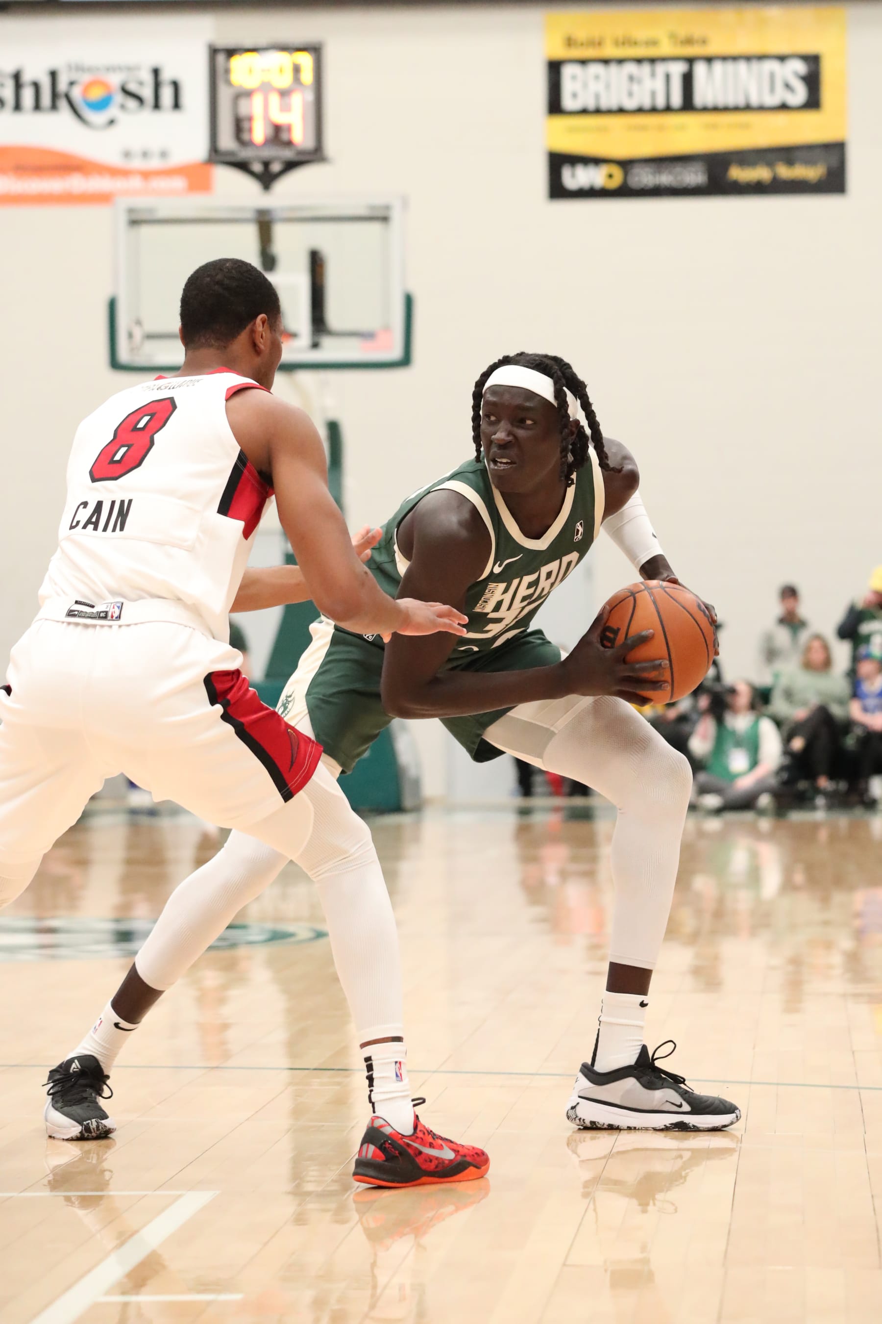 OSHKOSH, WI - NOVEMBER 19: Wenyen Gabriel #32 of the Wisconsin Herd handles the ball against the Sioux Falls Skyforce during an NBA G-League game on November 19, 2023 at The Oshkosh Arena in Oshkosh, Wisconsin. NOTE TO USER: User expressly acknowledges and agrees that, by downloading and or using this Photograph, user is consenting to the terms and conditions of the Getty Images License Agreement. Mandatory Copyright Notice:  Copyright 2023 NBAE (Photo by Gary Dineen/NBAE via Getty Images)