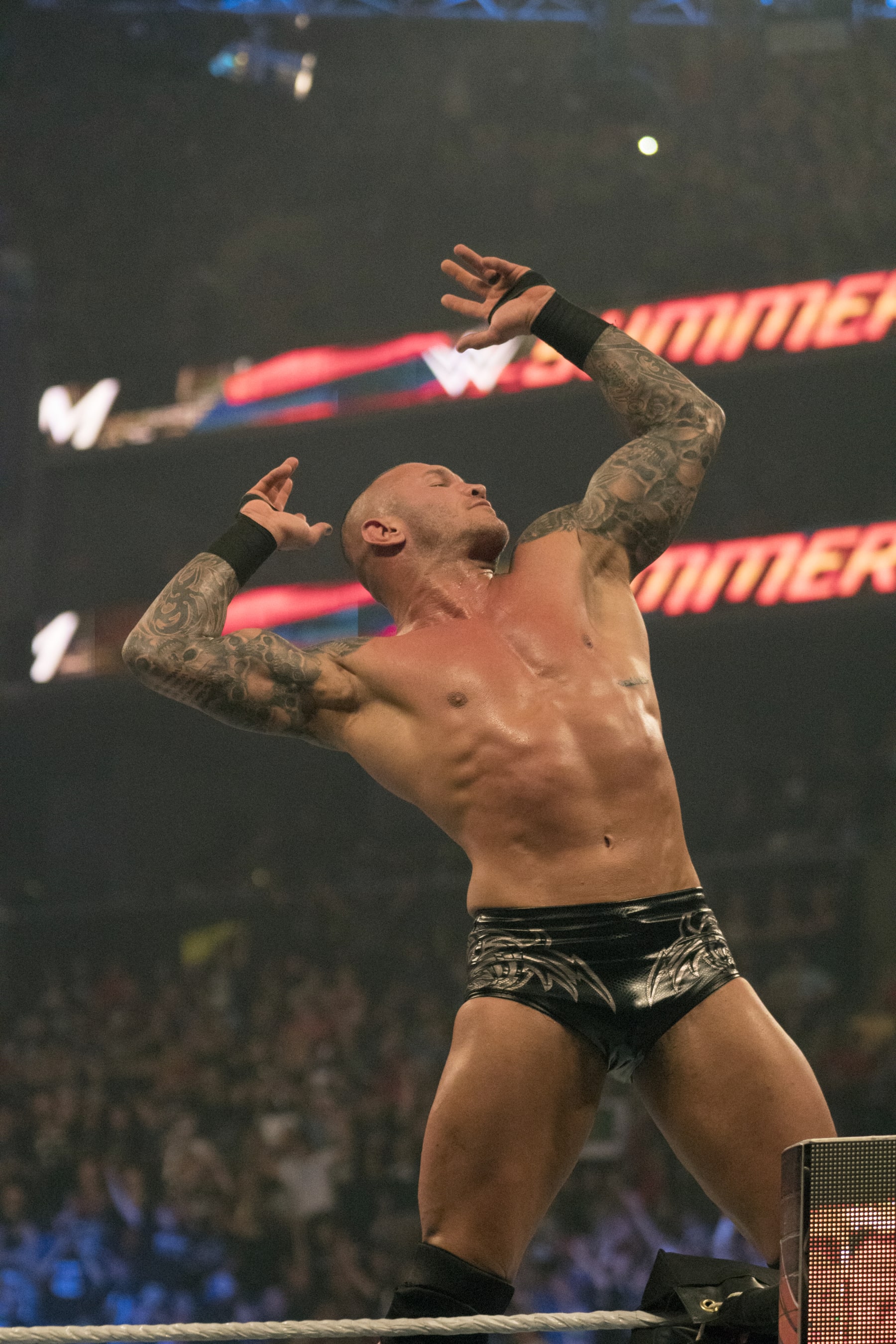 Professional Wrestling: WWE SummerSlam: Randy Orton victorious, making his entrance before match vs Rusev at Barclays Center. 
Brooklyn, NY 8/20/2017
CREDIT: Chad Matthew Carlson (Photo by Chad Matthew Carlson /Sports Illustrated via Getty Images)
(Set Number: X161332 TK1 )