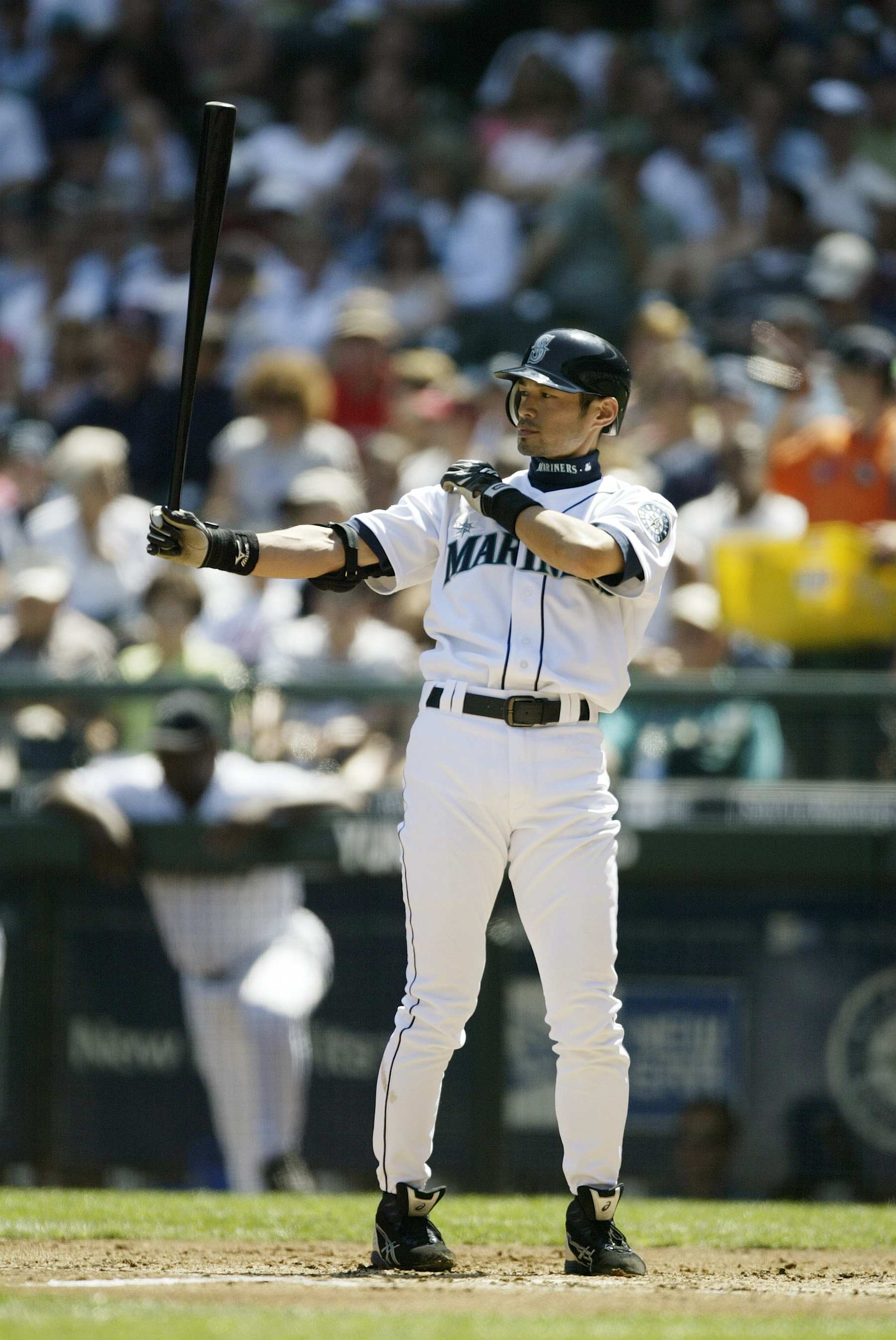 SEATTLE - AUGUST 13:  Outfielder Ichiro Suzuki #51 of the Seattle Mariners prepares to bat against the Los Angeles Angels of Anaheim on August 13, 2005 at Safeco Field in Seattle, Washington.  The Angels defeated the Mariners 9-1.  (Photo by Otto Greule Jr/Getty Images)